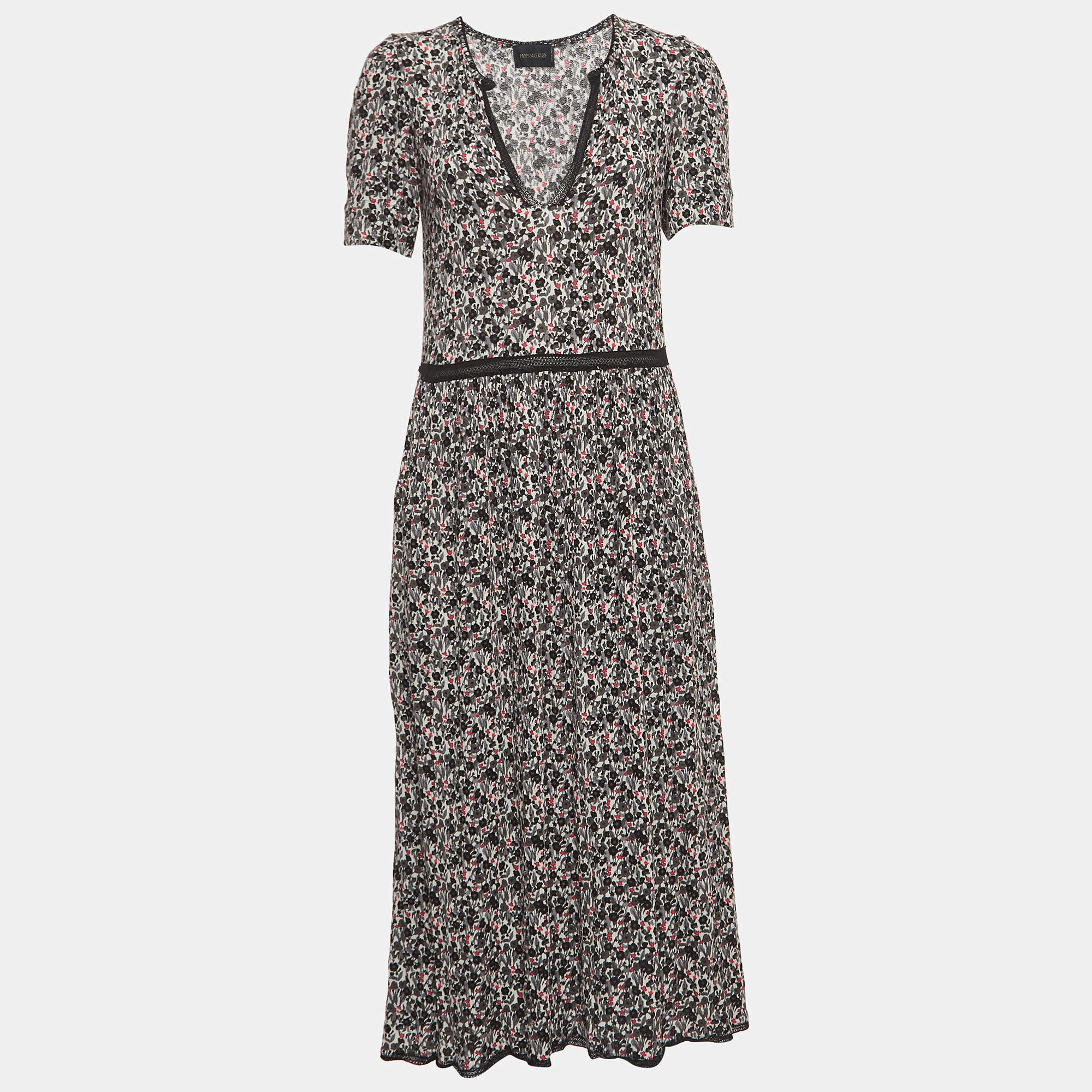 Pre Owned Zadig & Voltaire Black Floral Print Lace Trimmed Rivale Midi Dress M