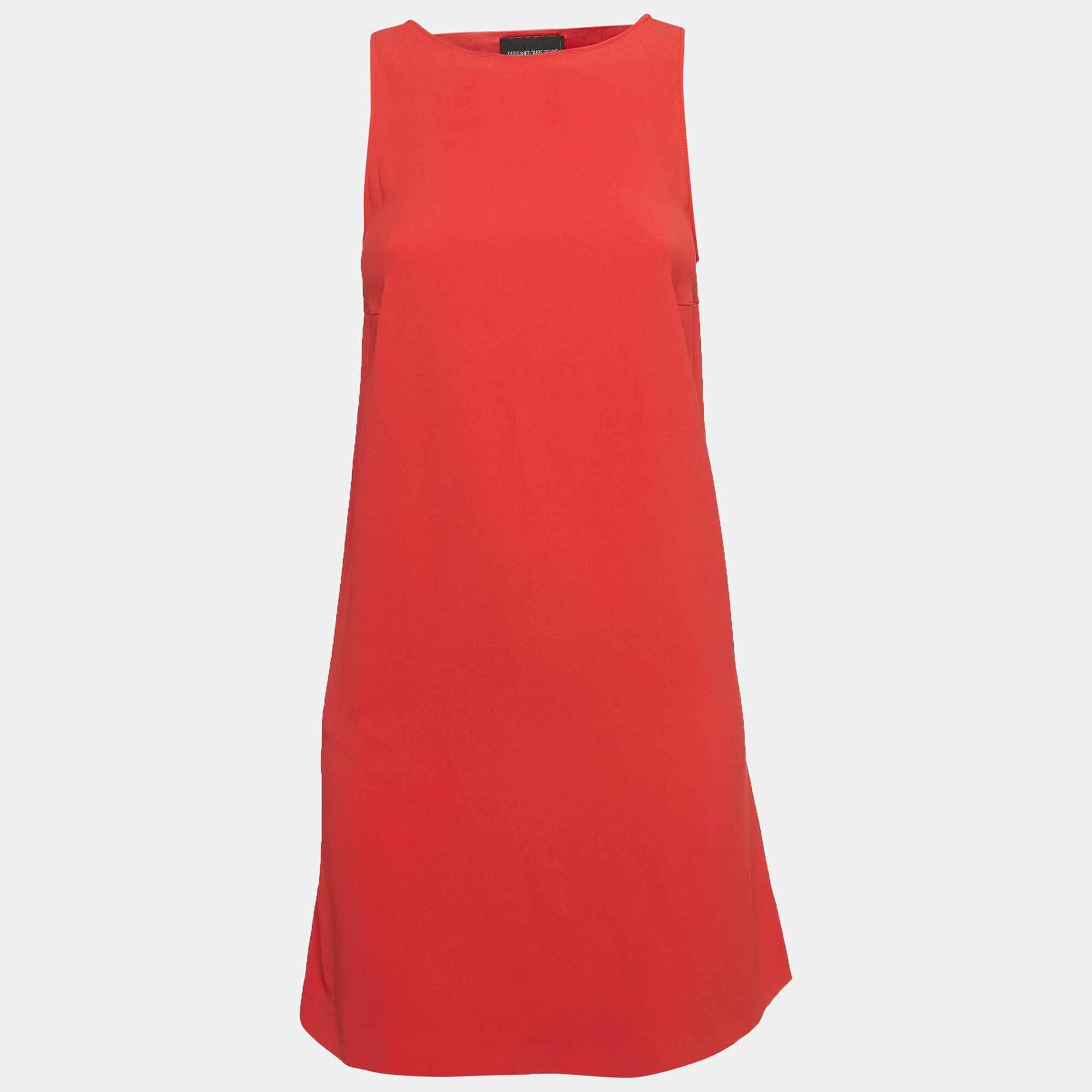 Pre Owned Zadig & Voltaire Red Crepe Cut-Out Detail Sleeveless Mini Raff Dress XS