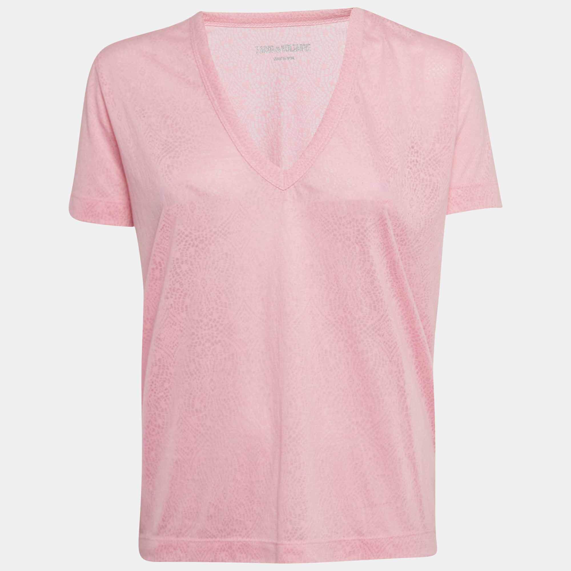 Zadig & Voltaire Pink Wassa Burn Knit V-Neck T-Shirt M