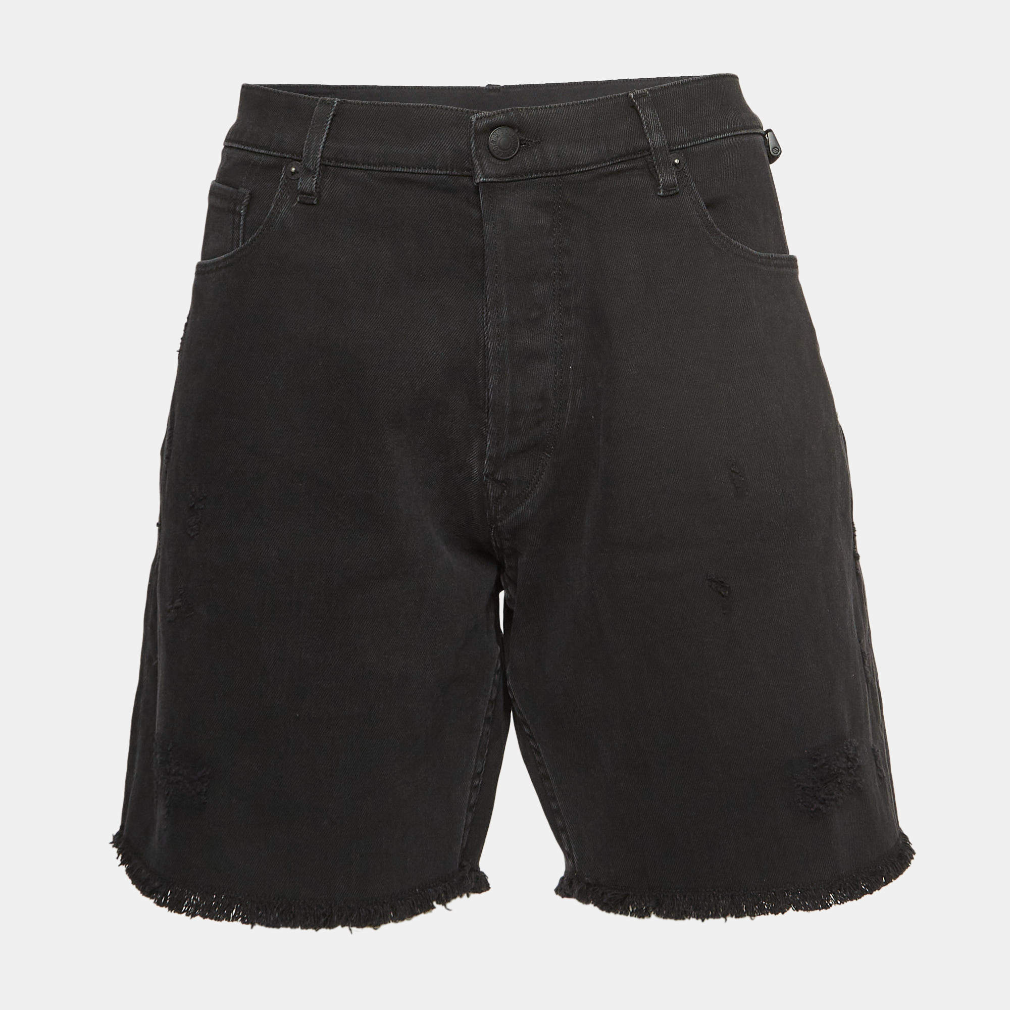 Zadig & Voltaire Black Distressed Denim Raw Edge Detail Shorts L Waist 34"