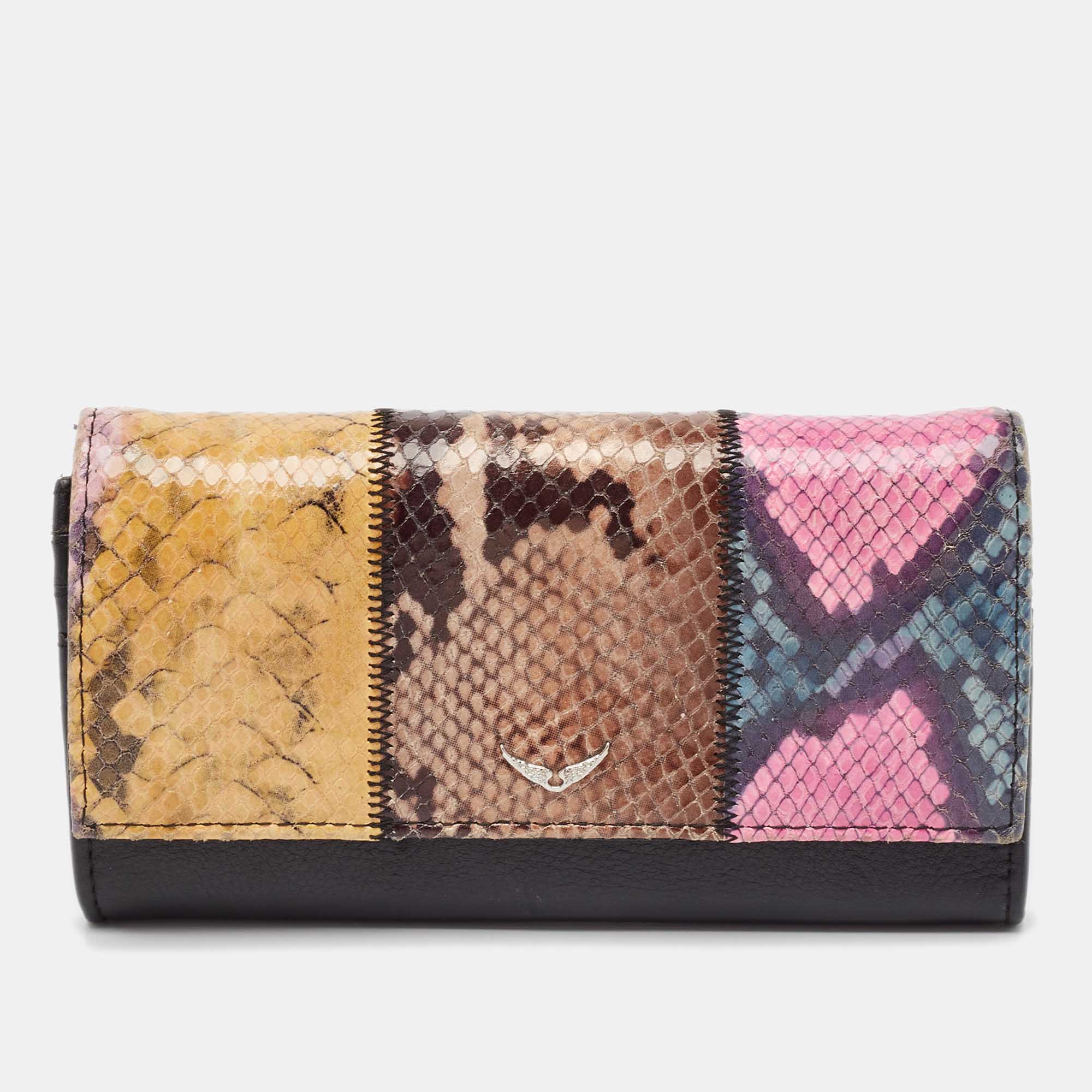 Zadig & Voltaire Multicolor Python Embossed and Leather Flap Continental Wallet