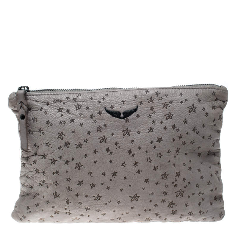 Zadig and Voltaire Grey Printed Leather Clutch