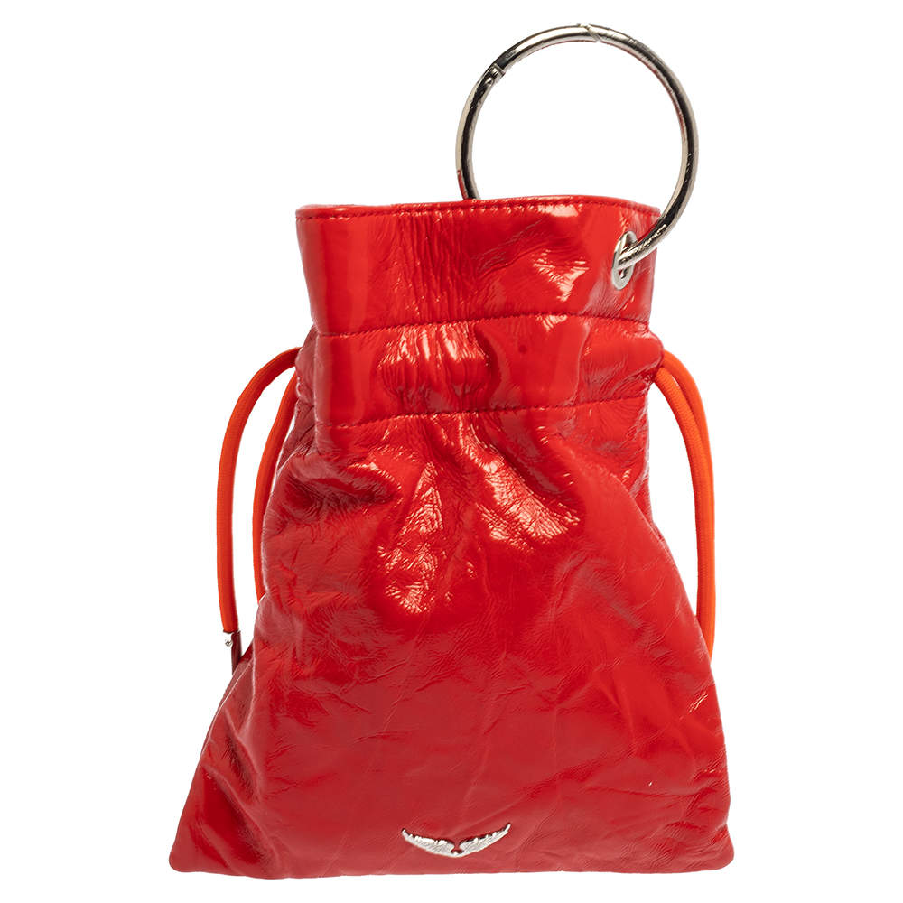 Zadig and Voltaire Red Patent Leather Ring Handle Clutch 
