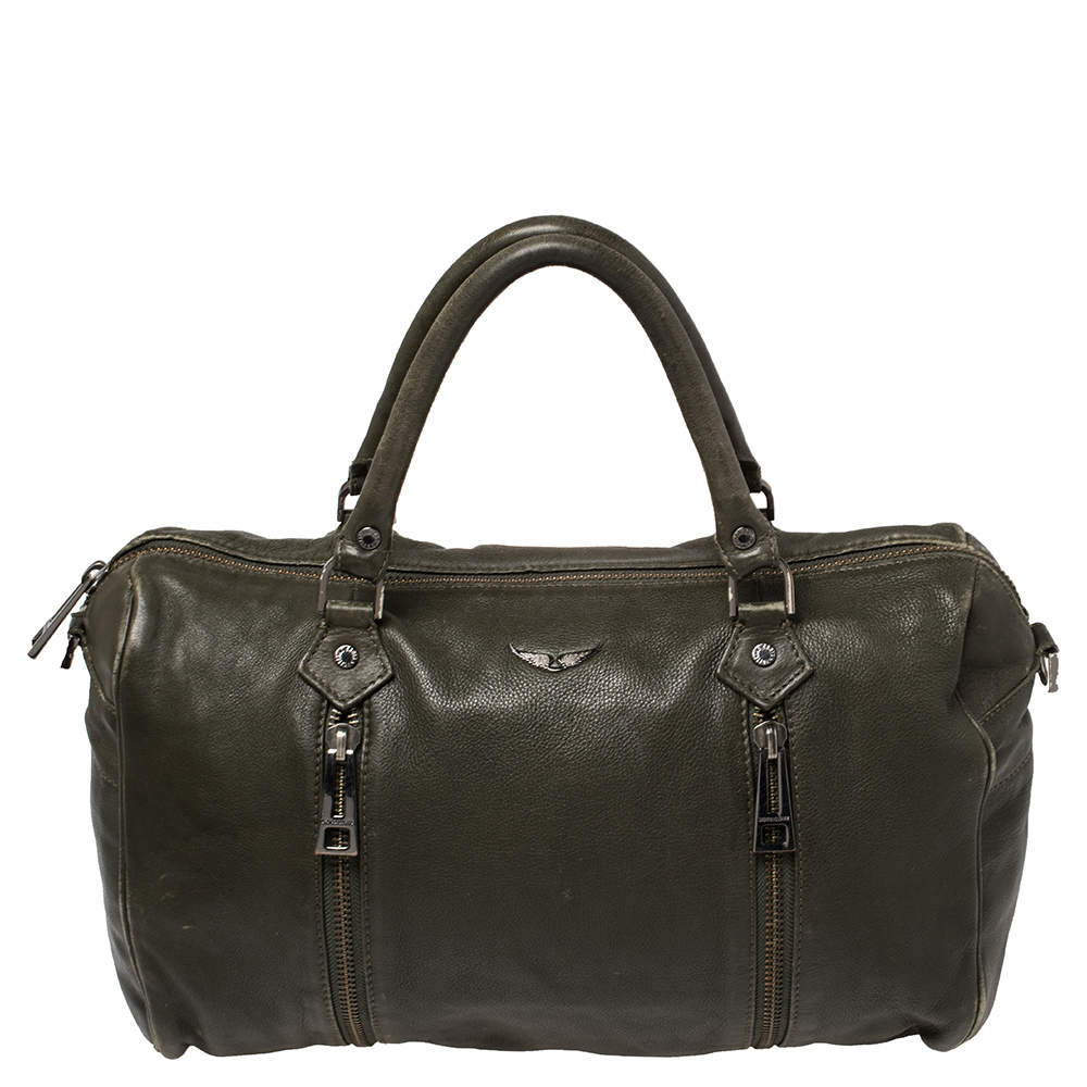 Pre Owned Zadig & Voltaire Dark Green Leather Sunny Boston Bag