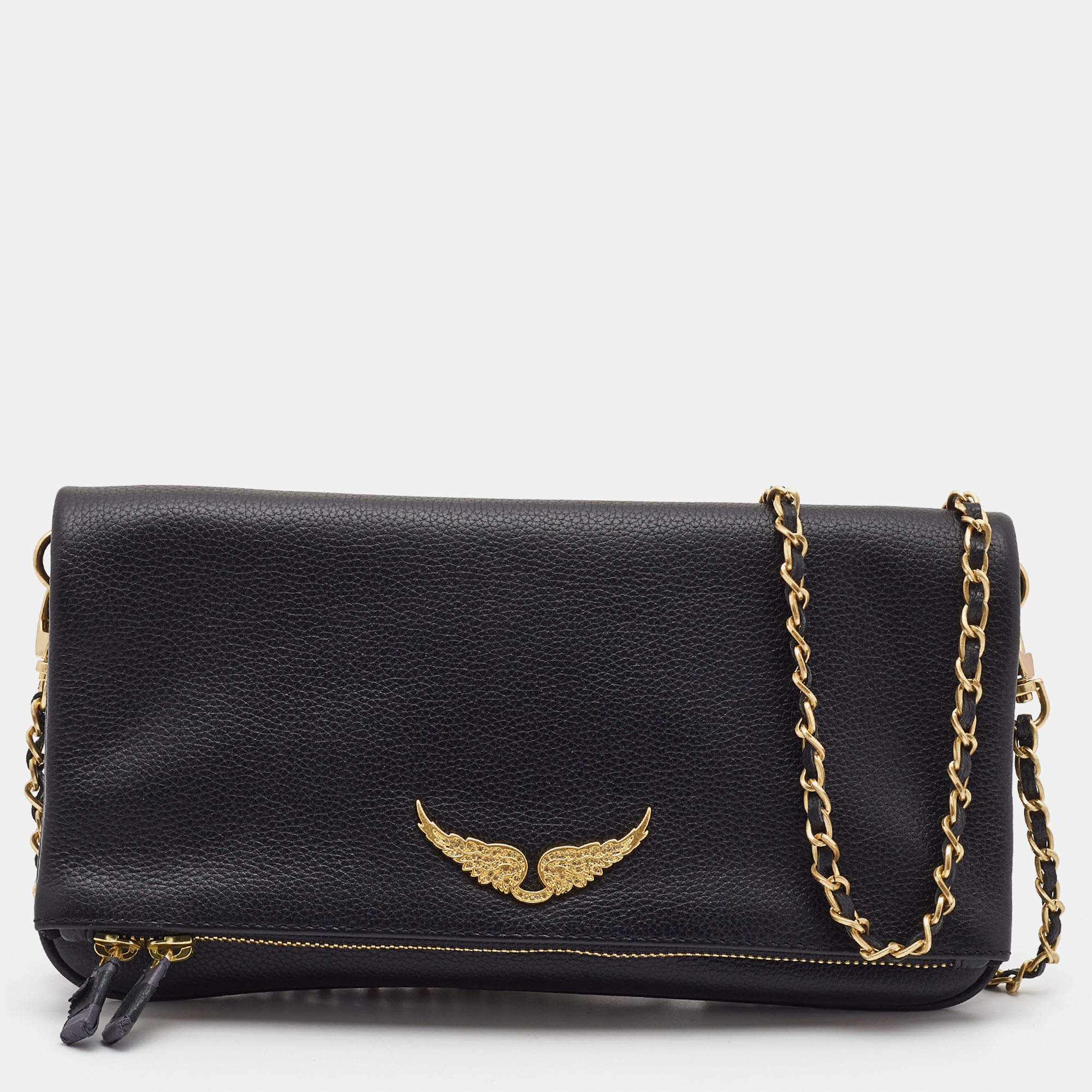 Zadig & Voltaire Black Leather Rock Foldover Crossbody Bag