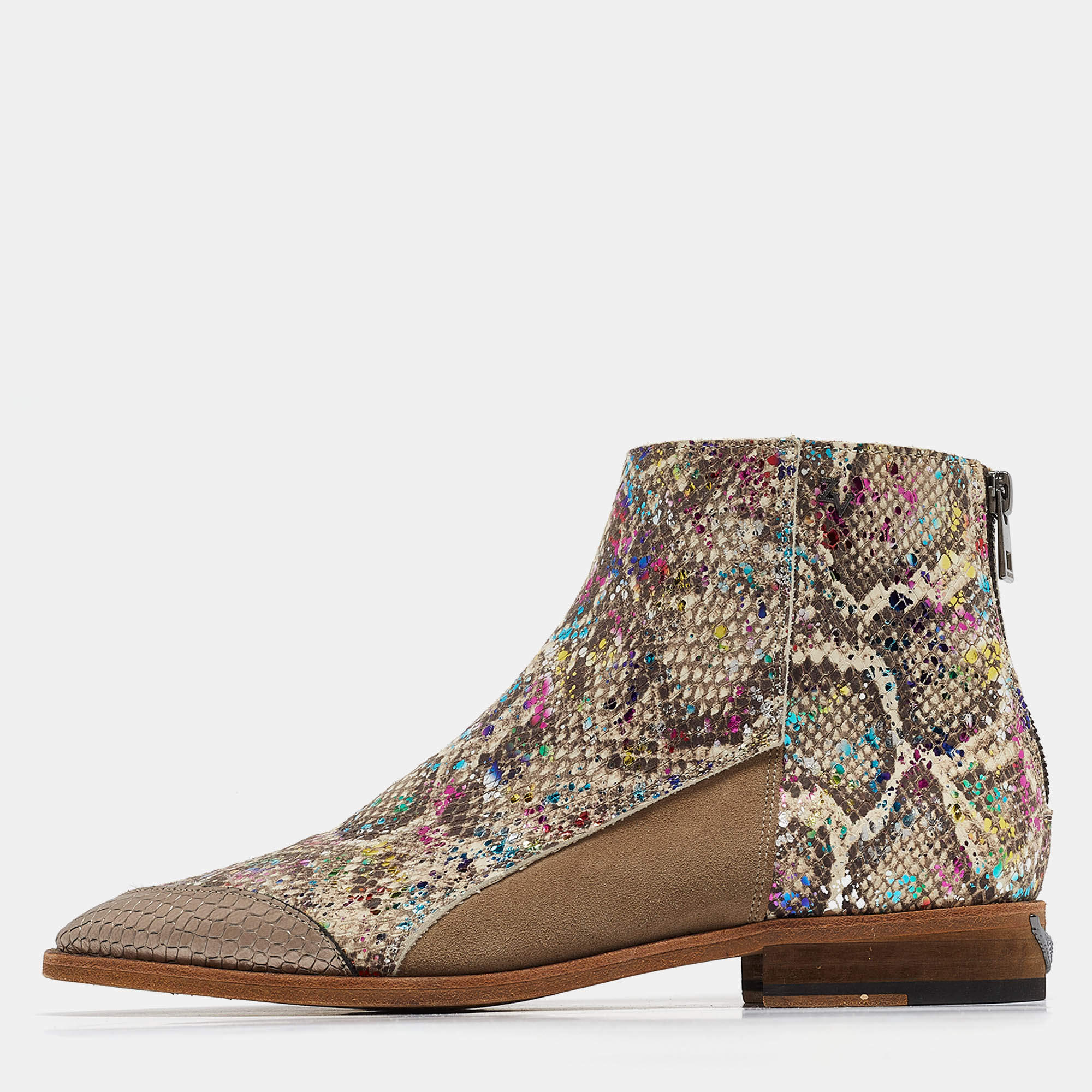 Zadig & Voltaire Multicolor Python Embossed And Suede Ankle Boots Size 38