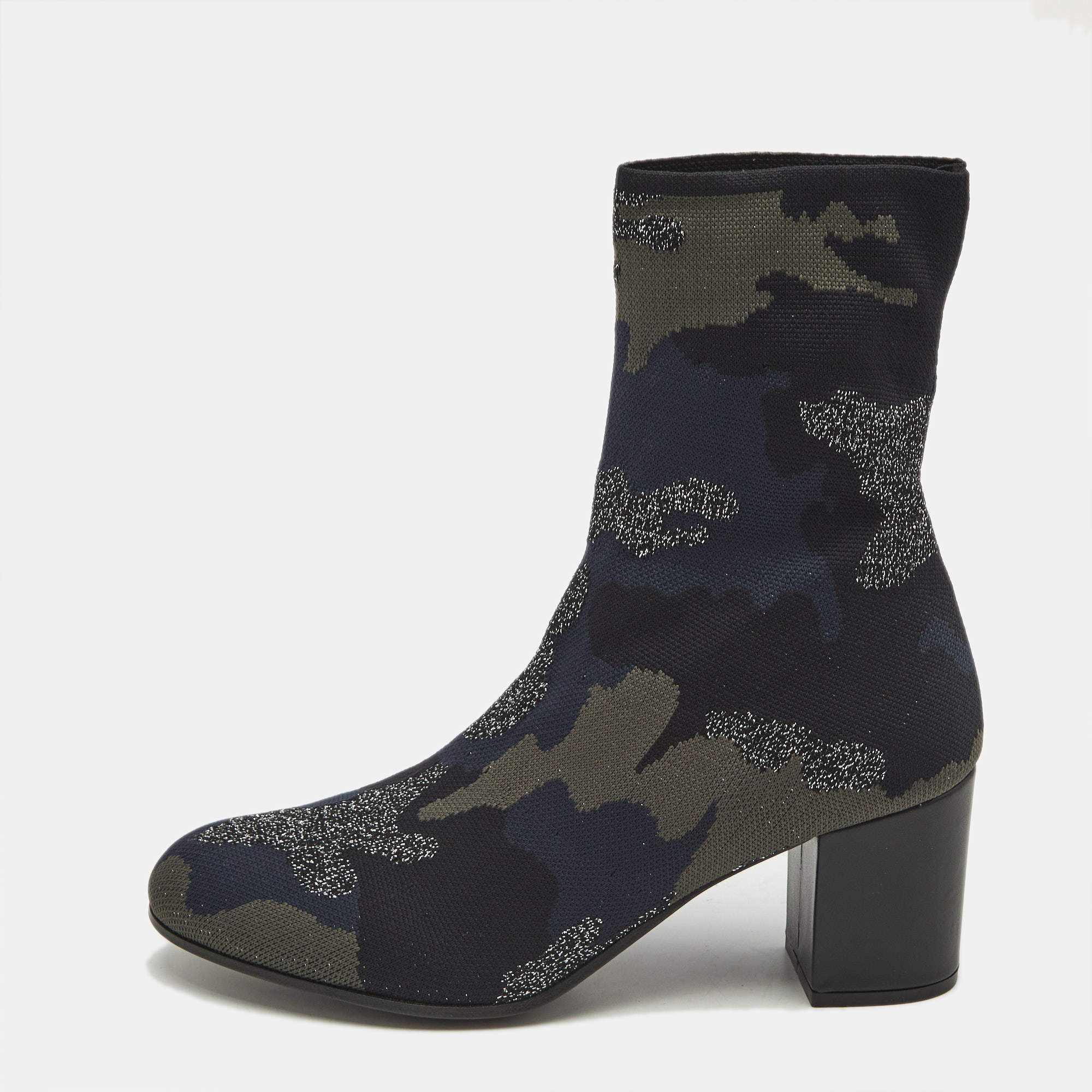 Zadig & Voltaire Multicolor Camouflage Print Knit Fabric Ankle Boots Size 40