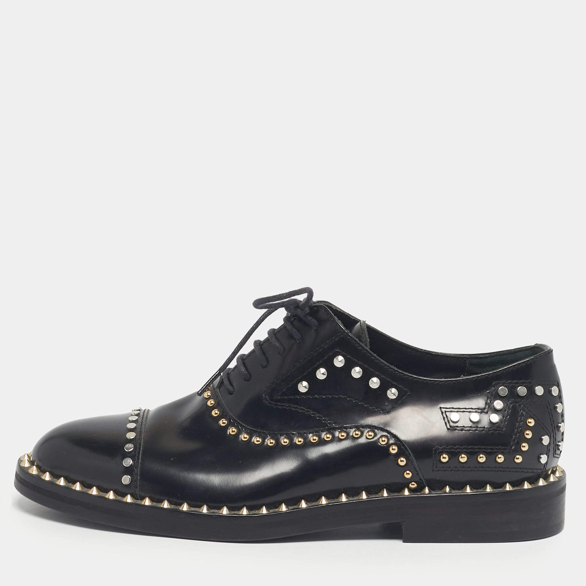 Pre Owned Zadig & Voltaire Black Leather Studded Youth Clous Oxfords Size 36