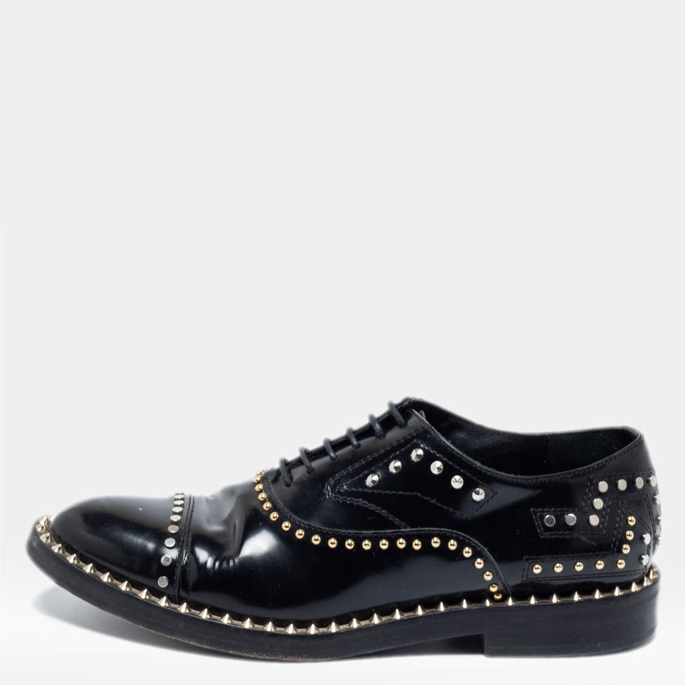 Pre Owned Zadig and Voltaire Black Leather Studded Youth Clous Oxford Size 38