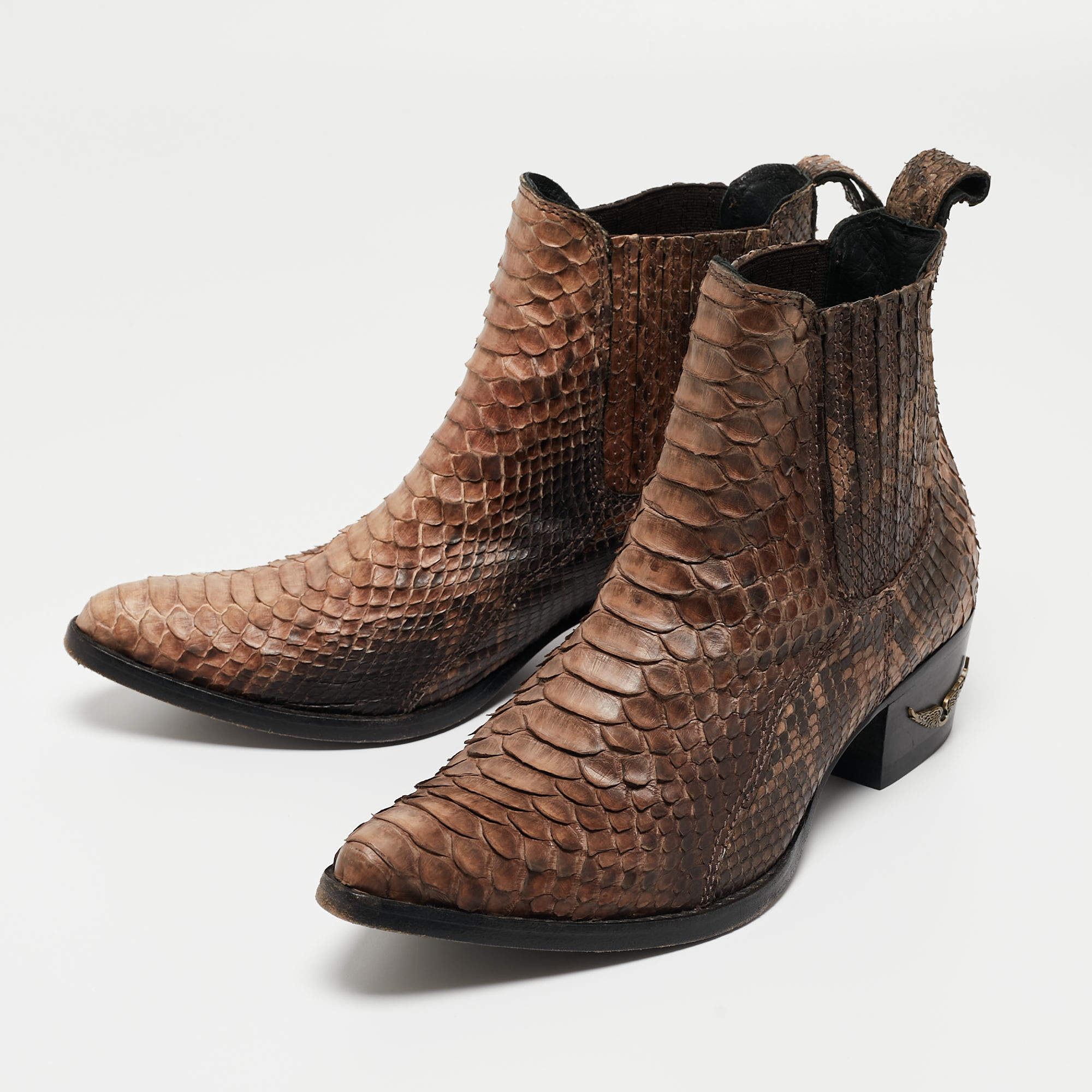 Zadig And Voltaire Brown Black Python Ankle Boots Size 38 Zadig Voltaire TLC