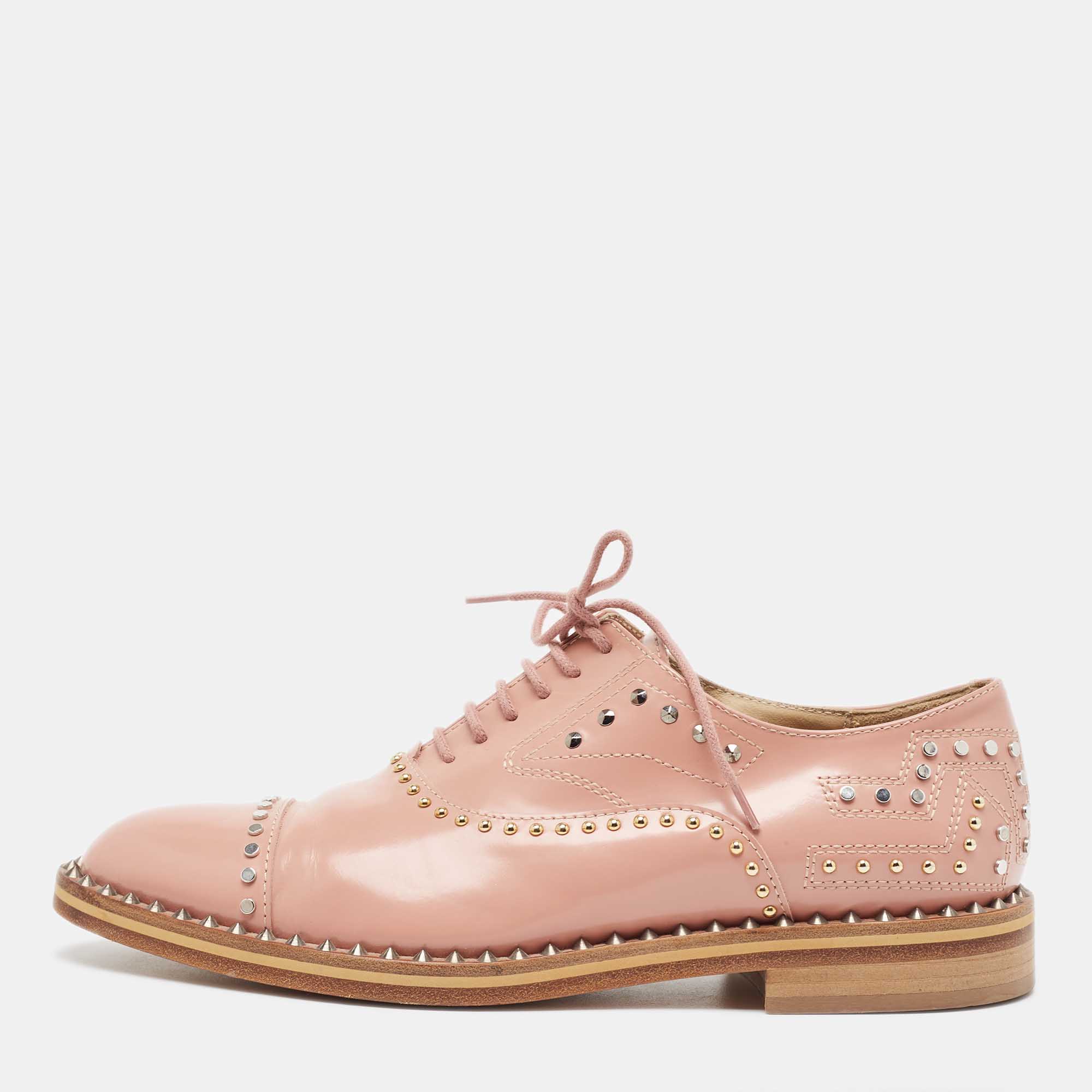 Pre Owned Zadig & Voltaire Pink Leather Studded Oxfords Size 40