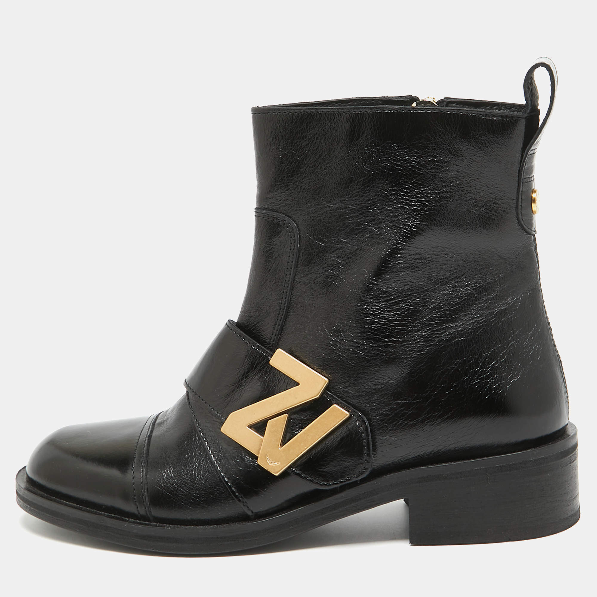 Zadig & Voltaire Black Leather Combat Boots Size 40