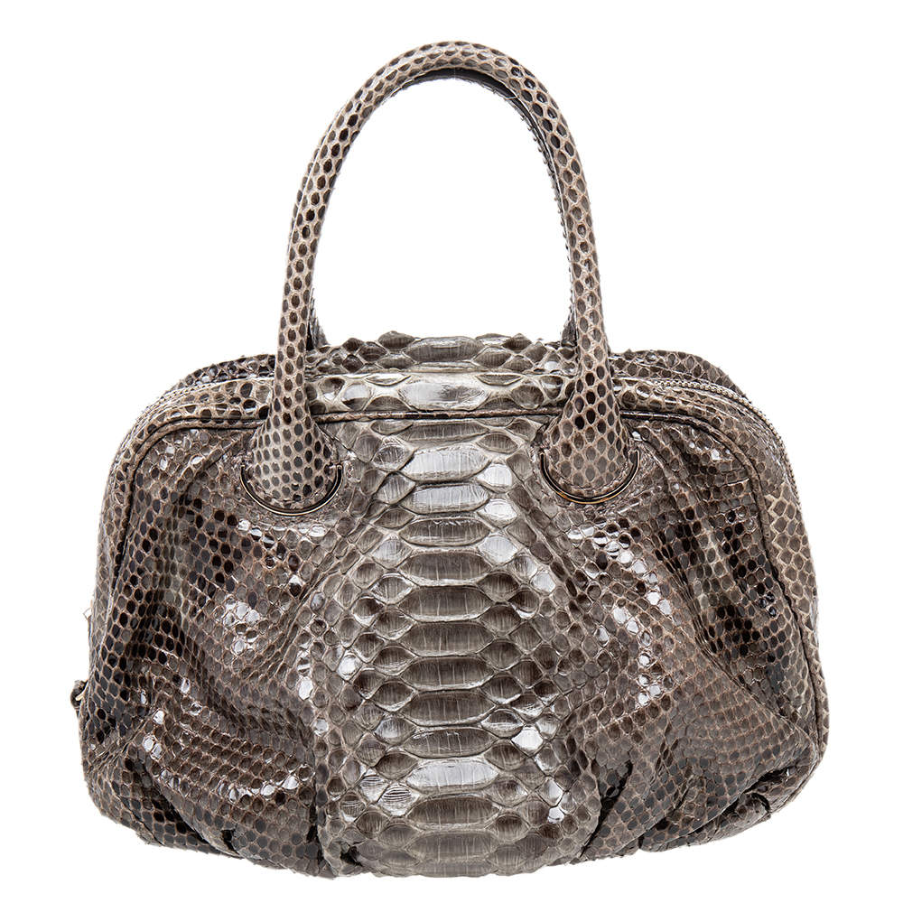 Zagliani Brown Python Leather Zip Satchel