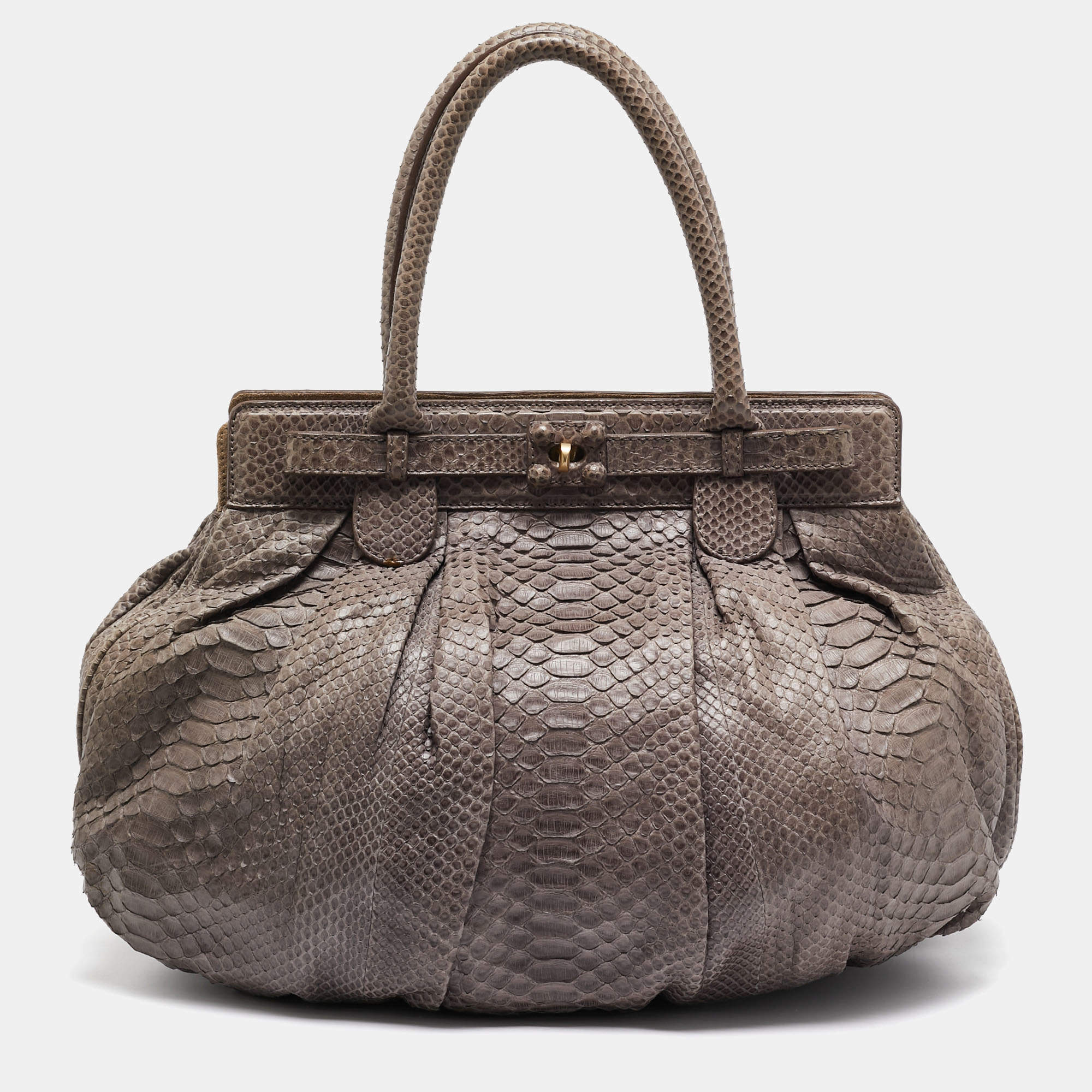 Zagliani Dark Beige Python Puffy Hobo