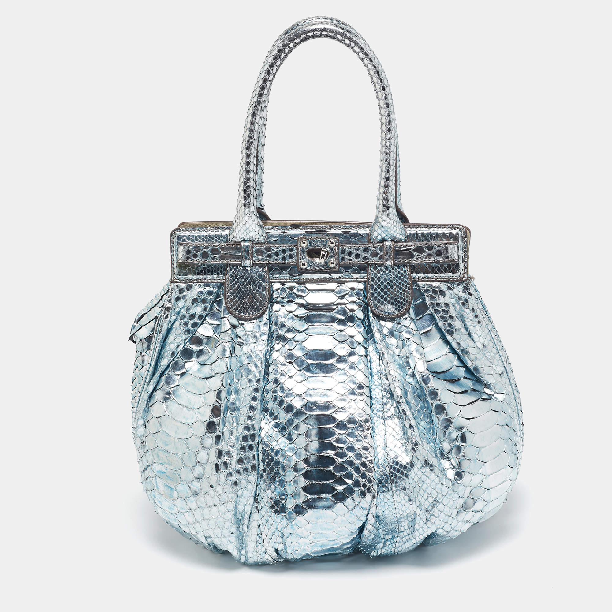 Zagliani Metallic Python Puffy Hobo