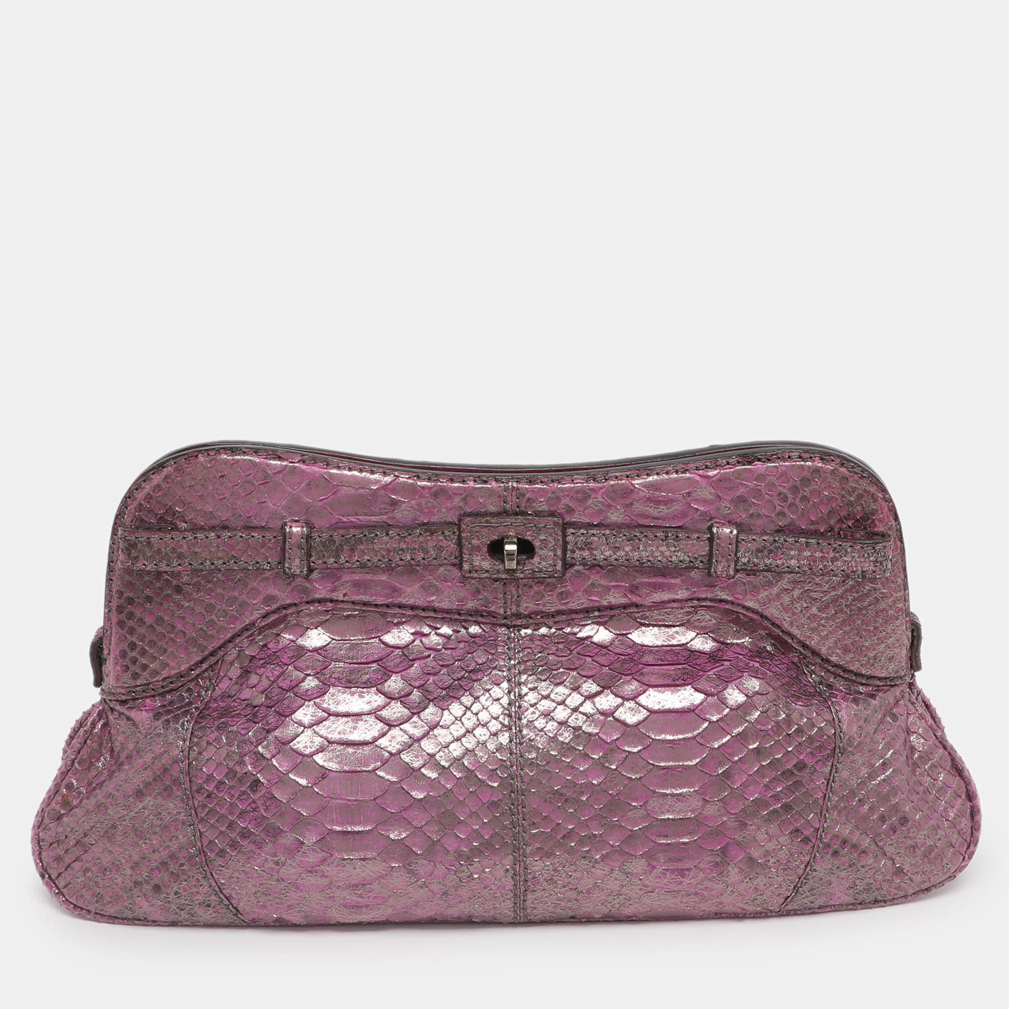 Pre Owned Zagliani Purple Python Turn Luck Clutch