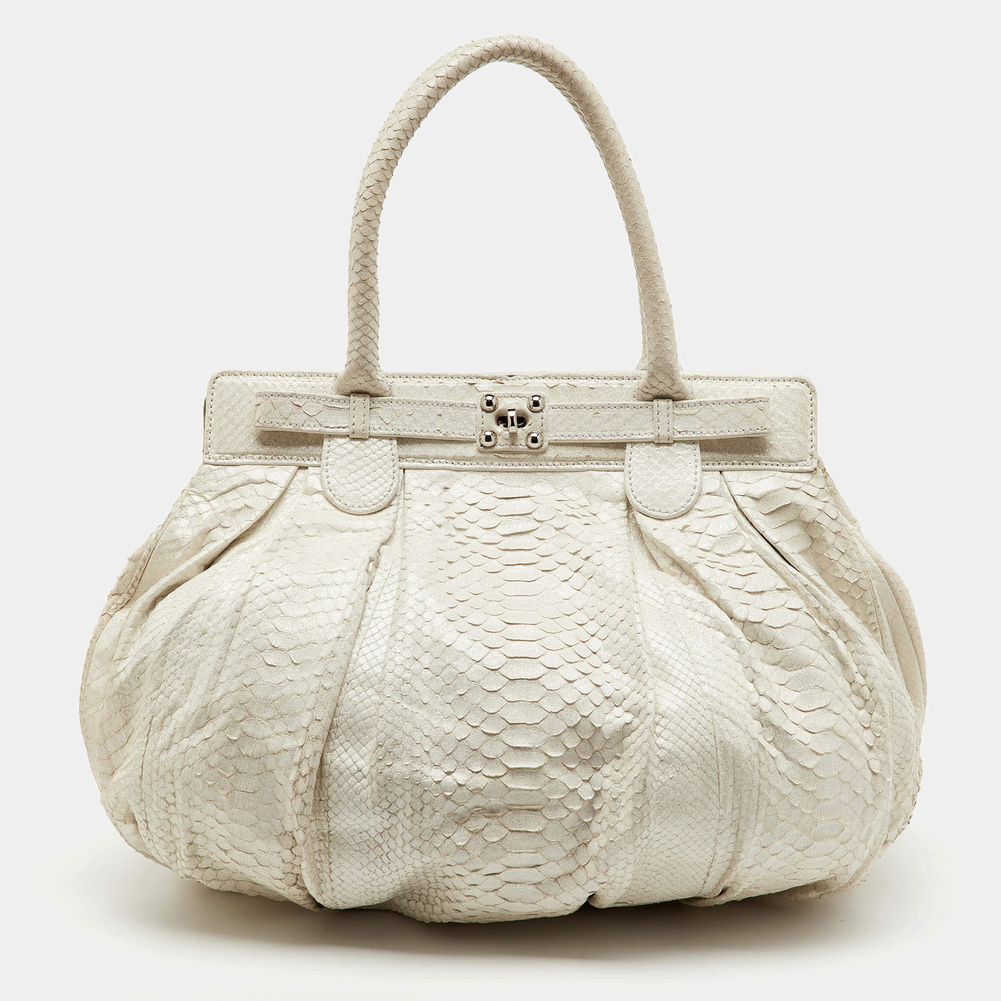 Pre Owned Zagliani White Python Puffy Satchel