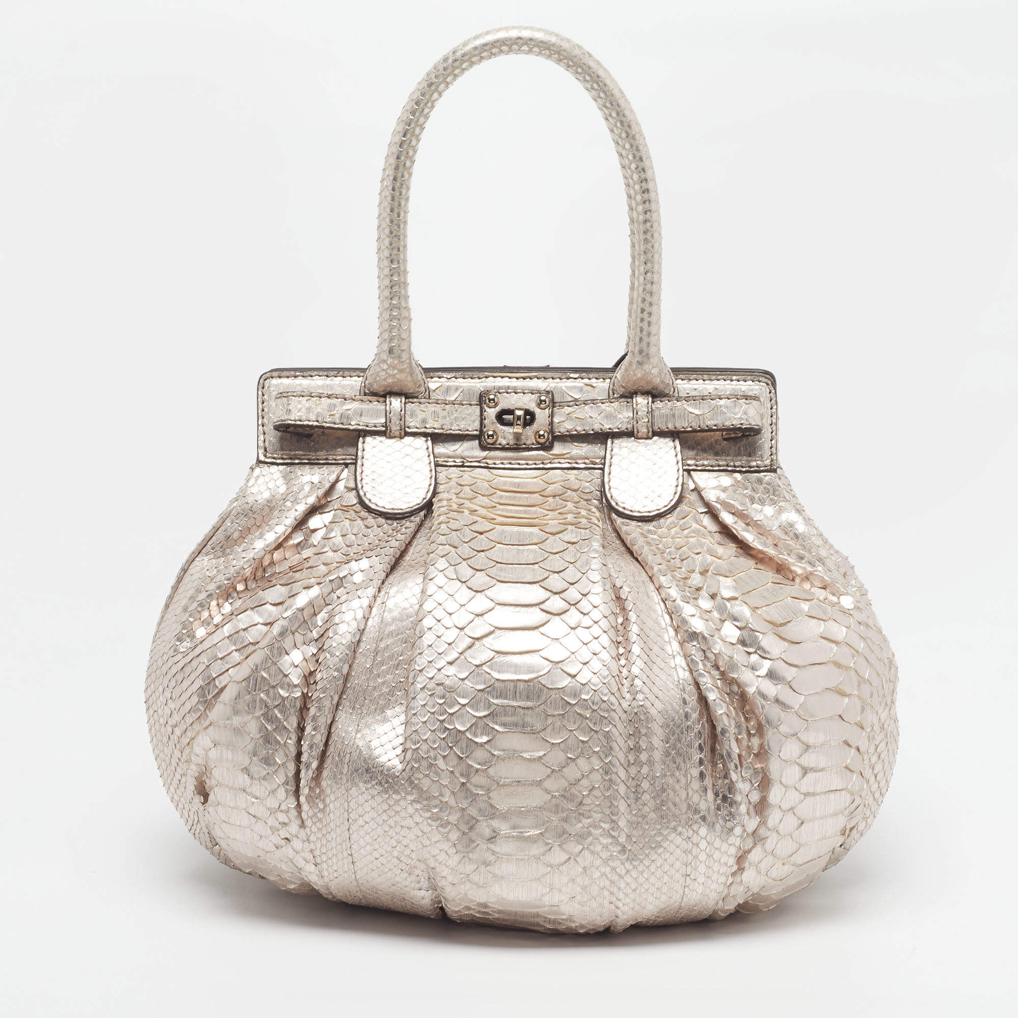 Pre Owned حقيبة هوبو زاغلياني منفوخة جلد ثعبان معدني وردي