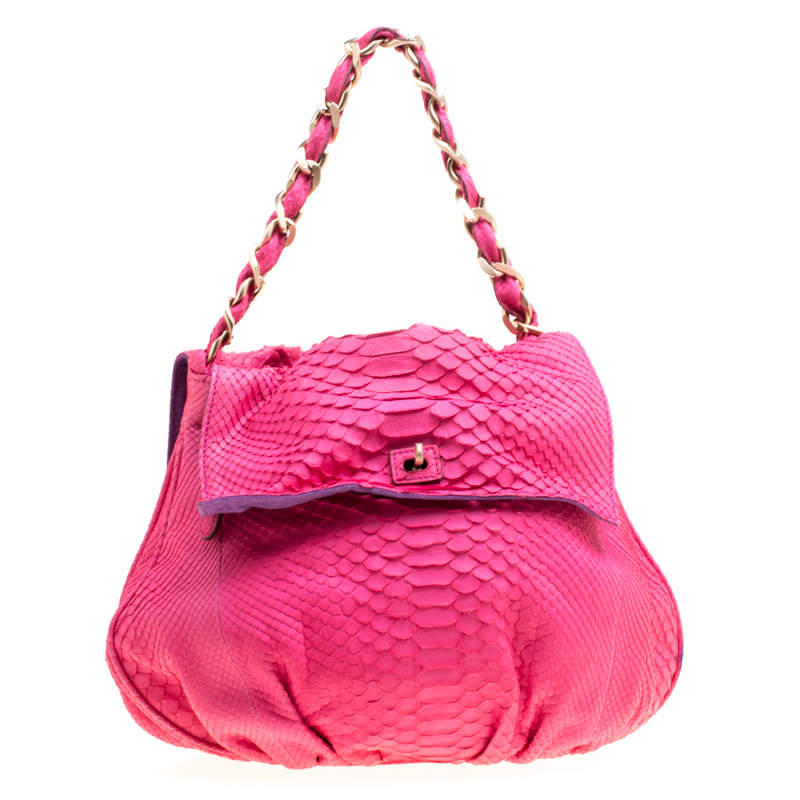 Zagliani Pink Python Chain Strap Hobo