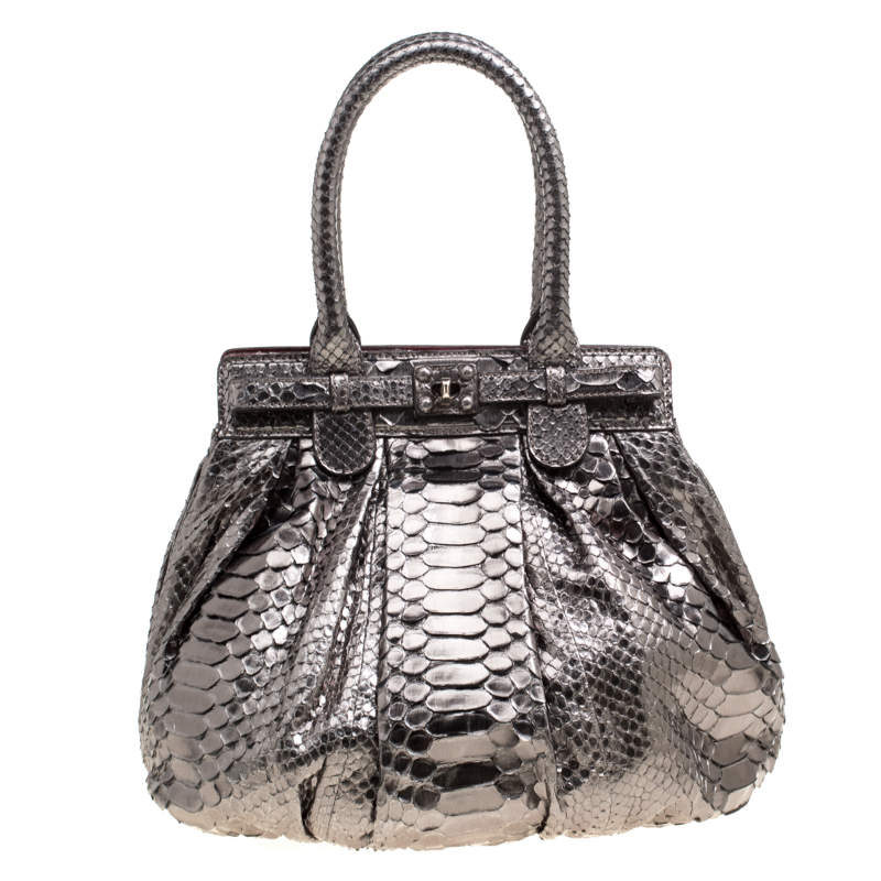 Zagliani Gun Metal Python Small Puffy Bag