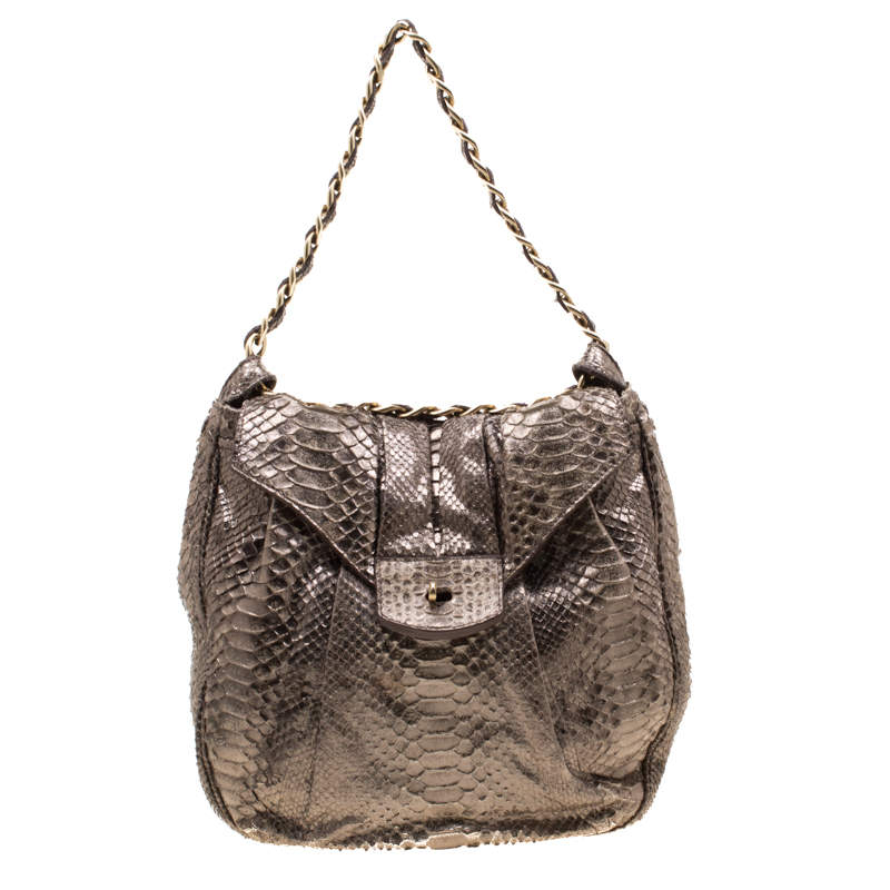 Zagliani Beige Metallic Python JJ Hobo