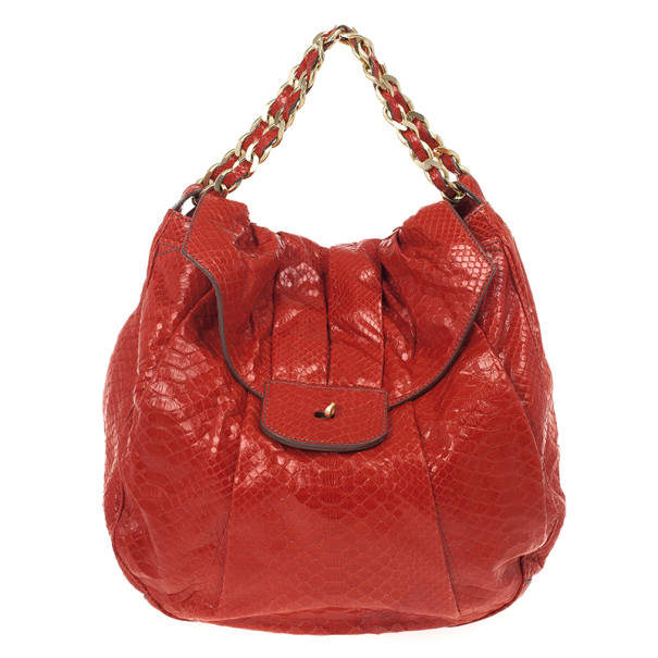 Zagliani Red Matte Python JJ Bag