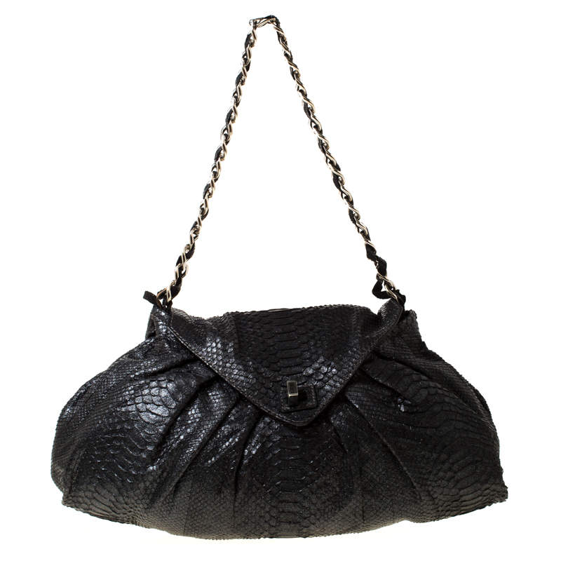 Pre Owned Zagliani Black Metallic Python Leather Shoulder Bag