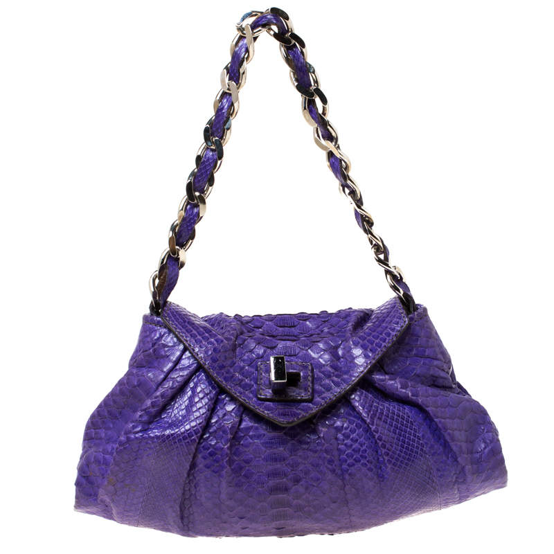 Pre Owned Zagliani Purple Python Leather Envelope Shoulder Bag