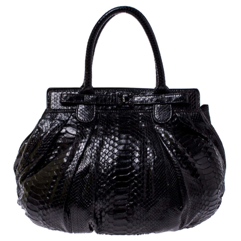 Zagliani Metallic Black Python Puffy Hobo