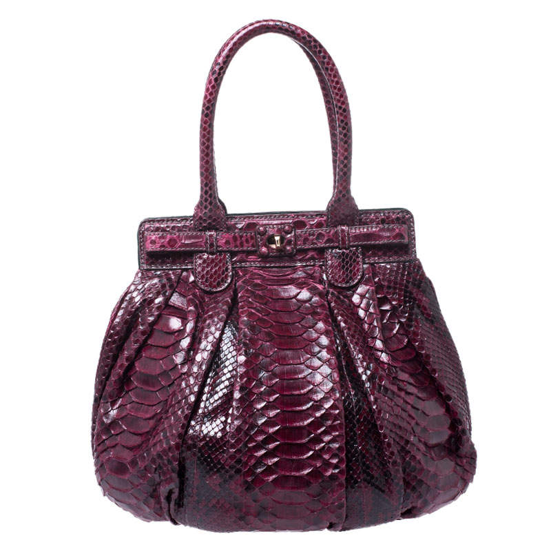 Zagliani Burgandy Python Small Puffy Bag