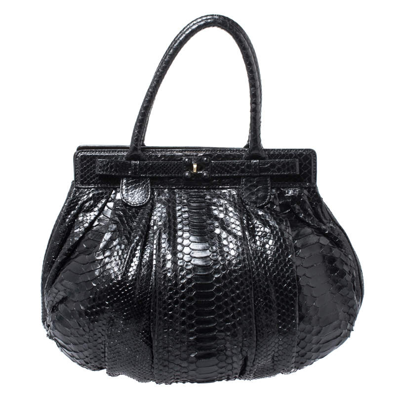 Zagliani Black Python Puffy Hobo