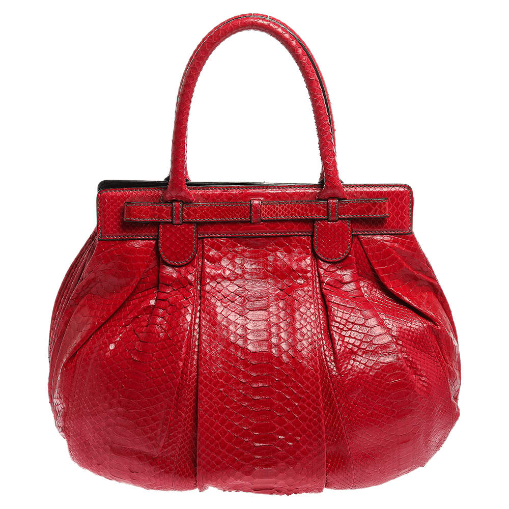 Zagliani Red Python Puffy Hobo