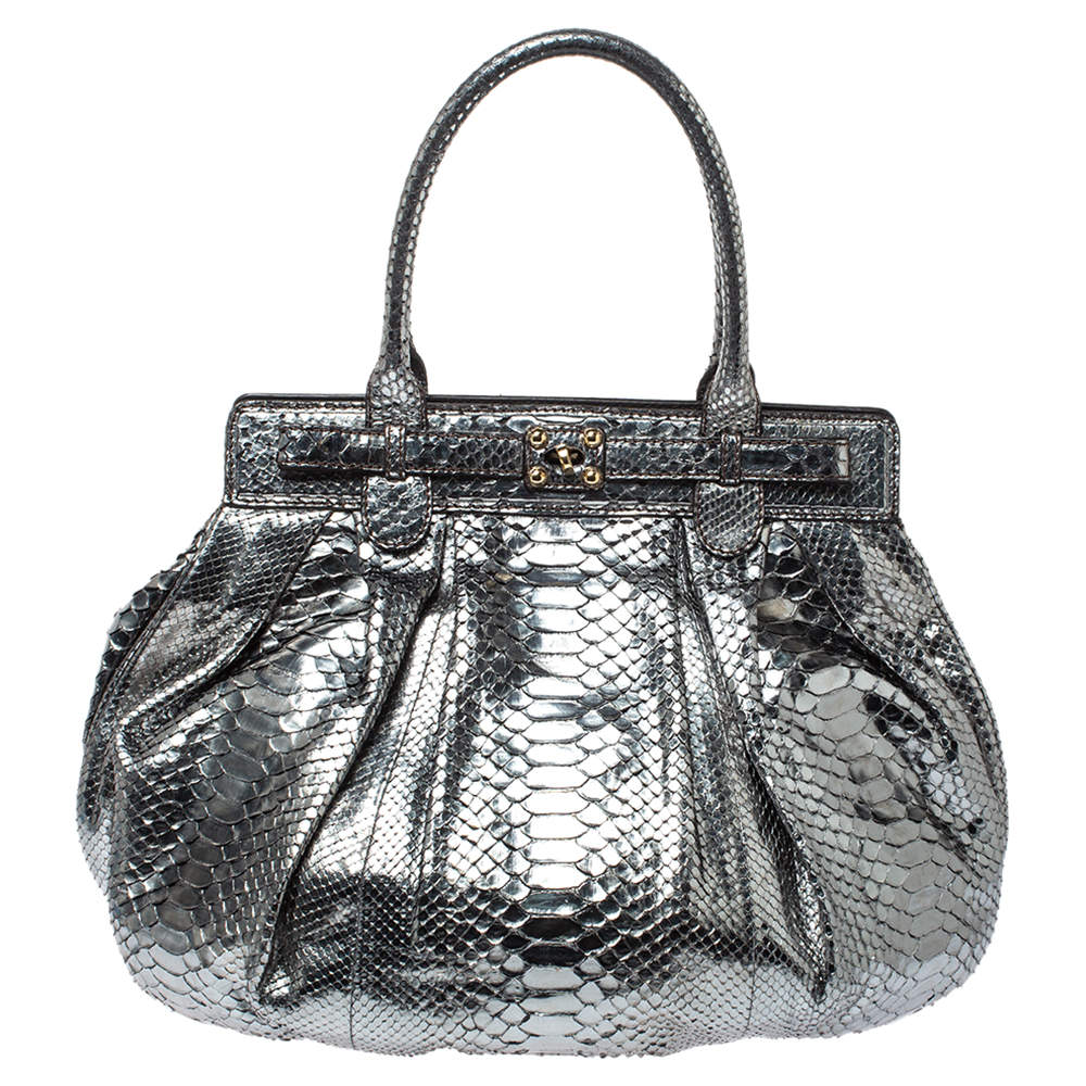 Zagliani Silver Python Puffy Hobo