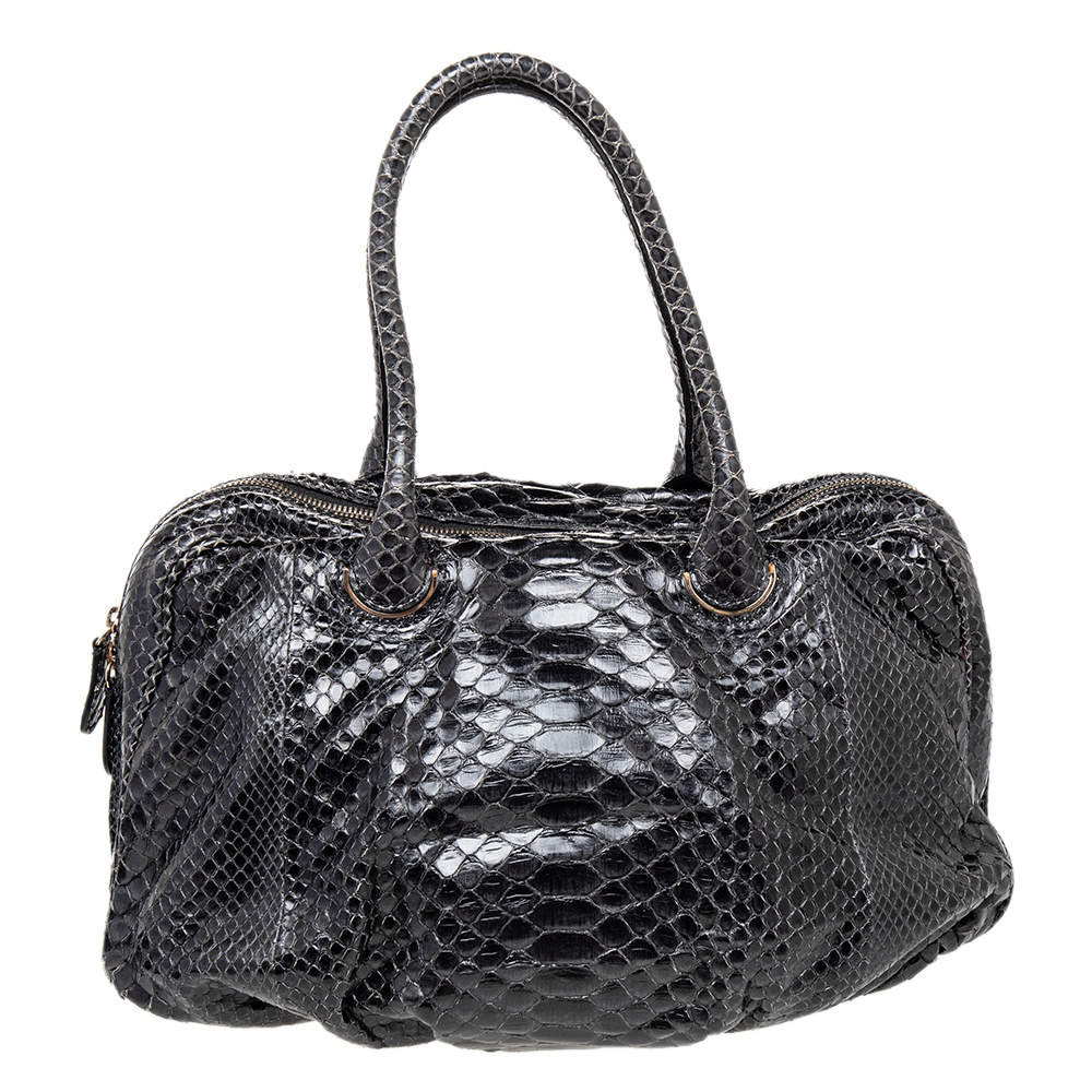 Zagliani Black Python Leather Satchel