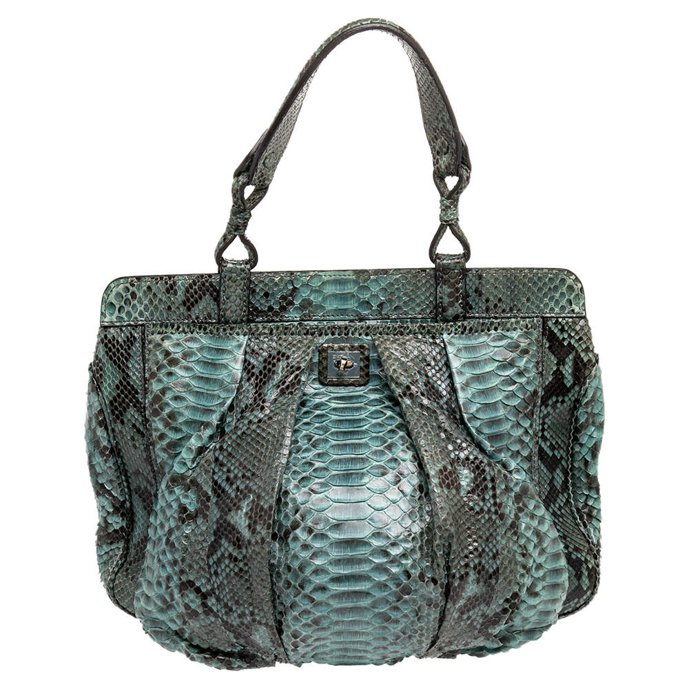 Zagliani Black/Green Python Puffy Tote