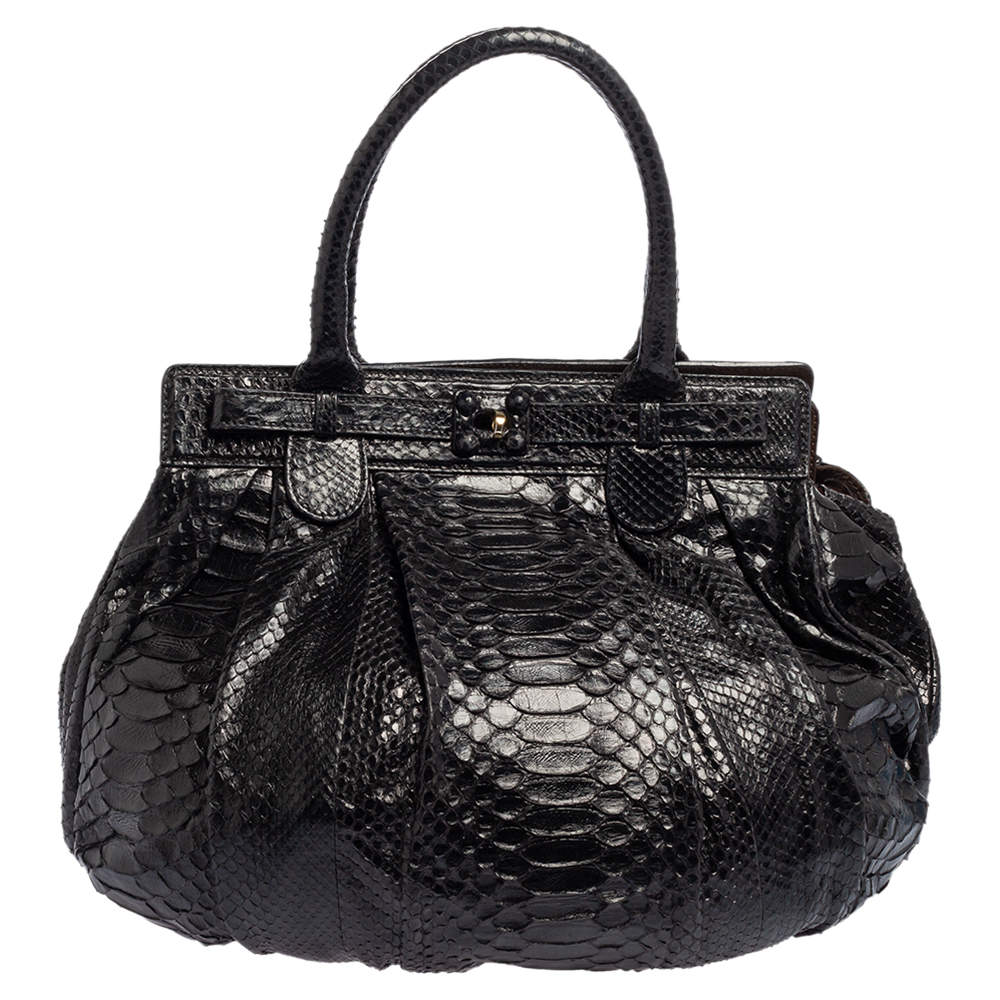 Zagliani Black Python Puffy Hobo