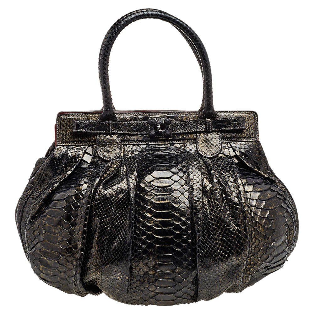 Zagliani Metallic Two Tone Python Puffy Hobo