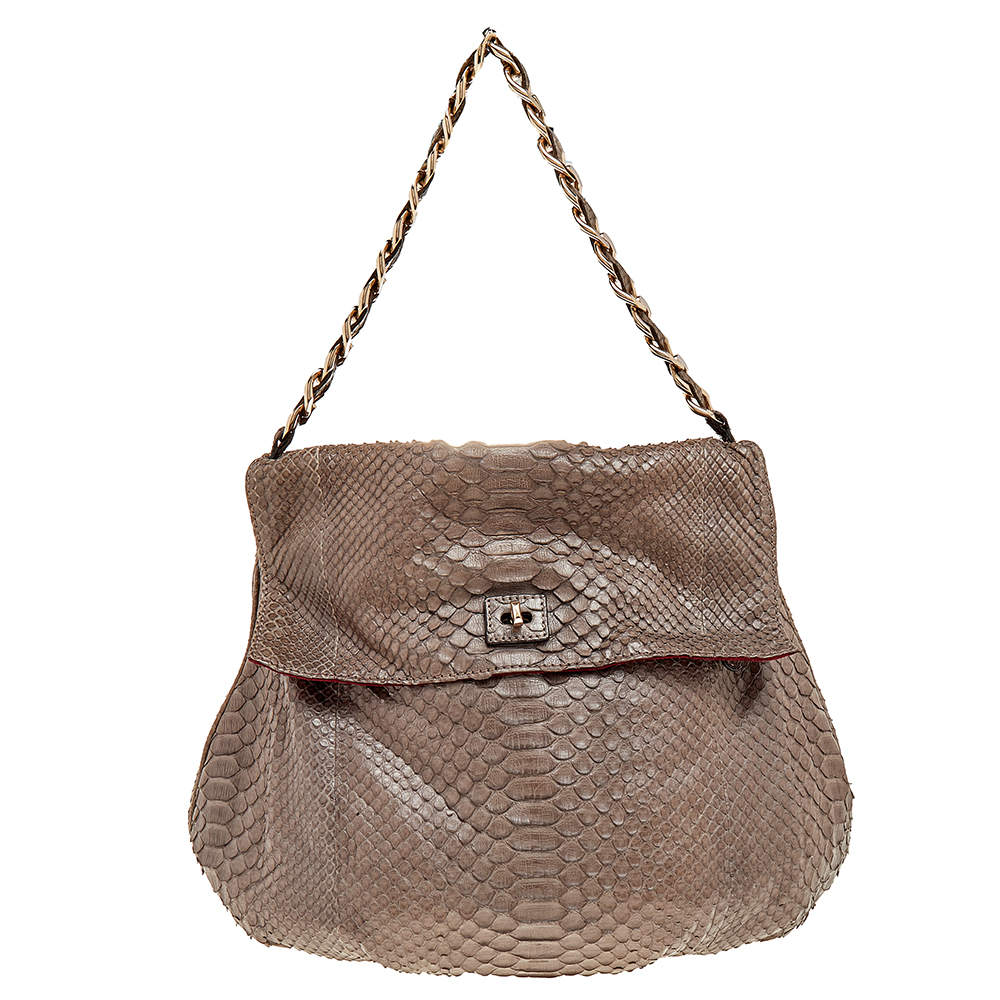 Zagliani Brown Python Leather Shoulder Bag