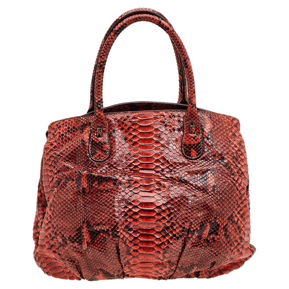 Zagliani Orange Python Top Zip Tote