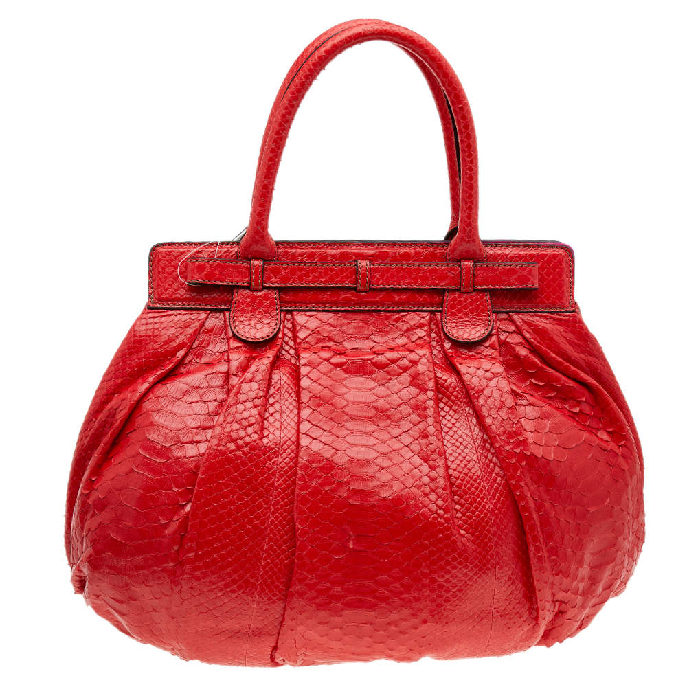 Zagliani Red Python Puffy Hobo