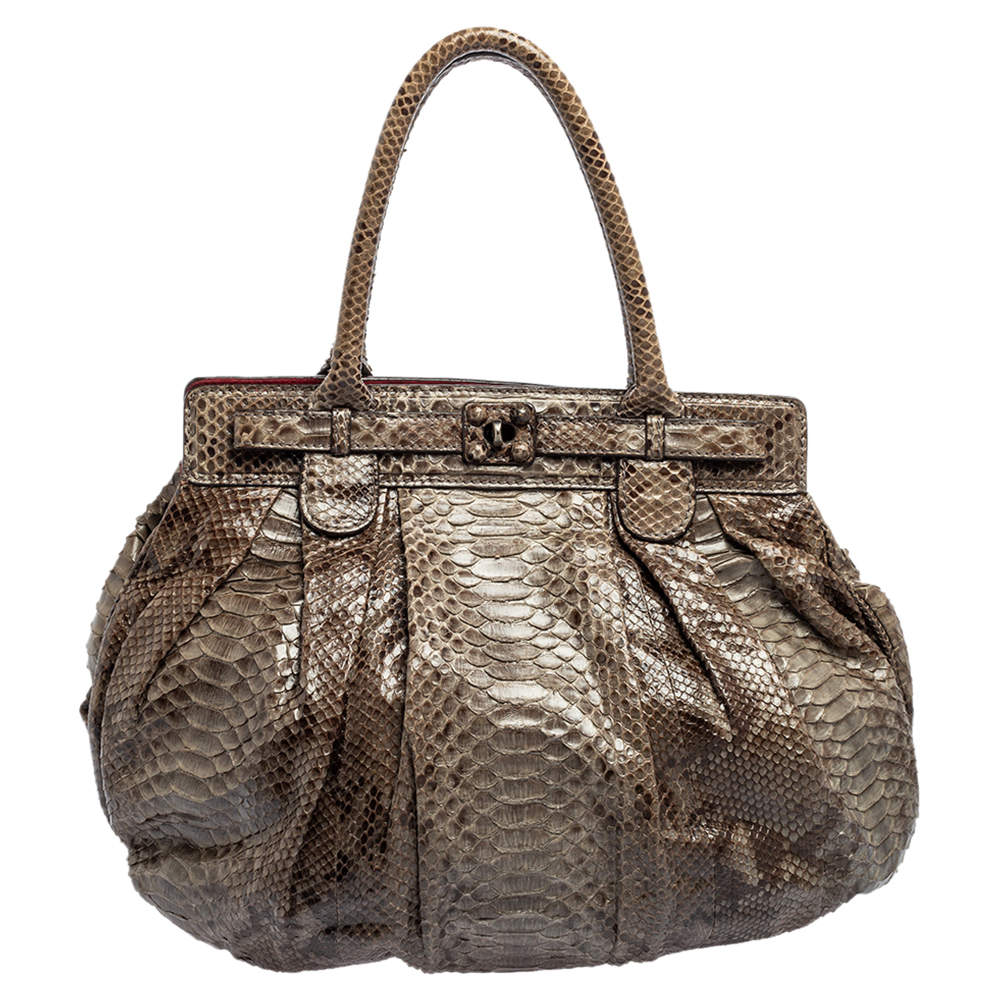 Zagliani Metallic Grey Python Puffy Hobo