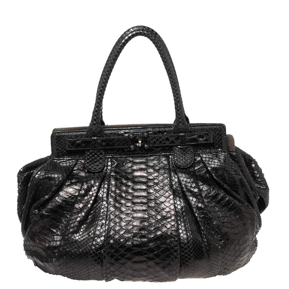 Zagliani Mettalic Black Python Puffy Hobo
