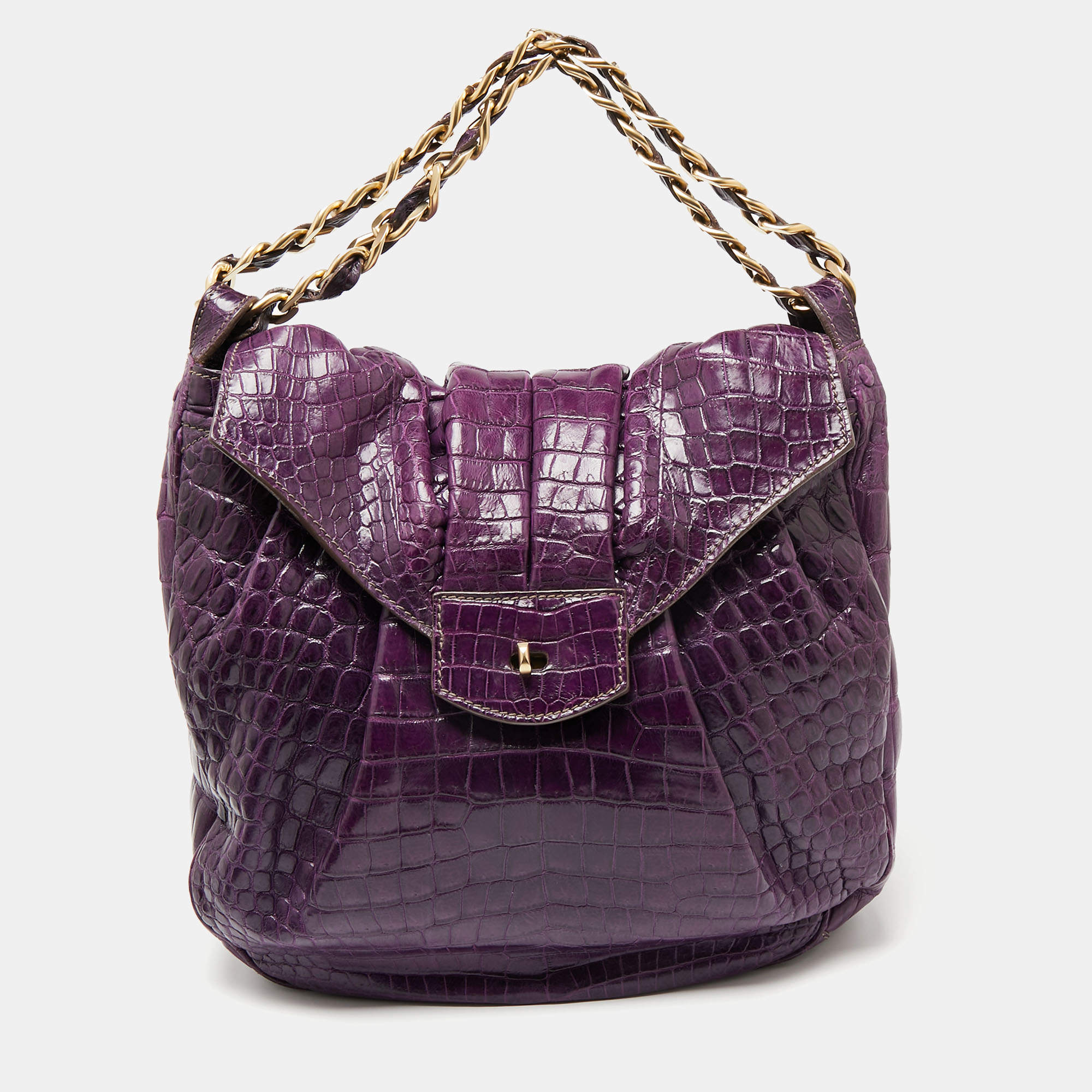 Pre Owned Zagliani Purple Crocodile JJ Hobo