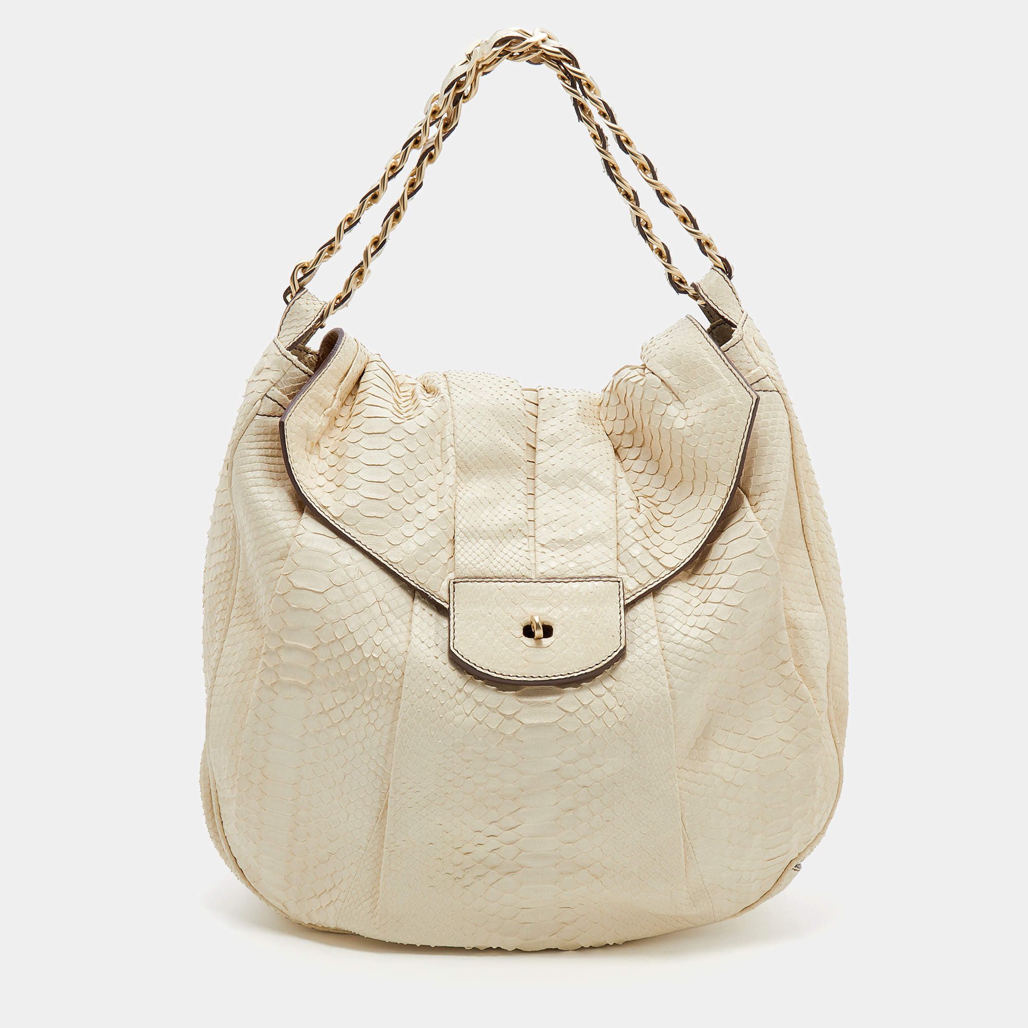 Zagliani Cream Python Hobo