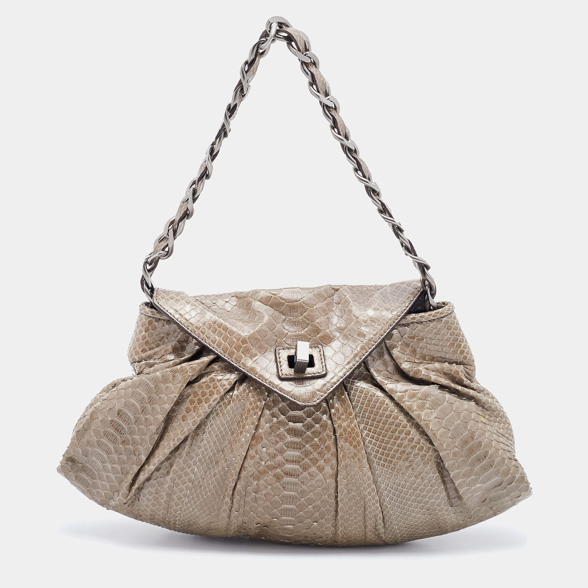 Zagliani Grey Python Leather Envelope Flap Shoulder Bag