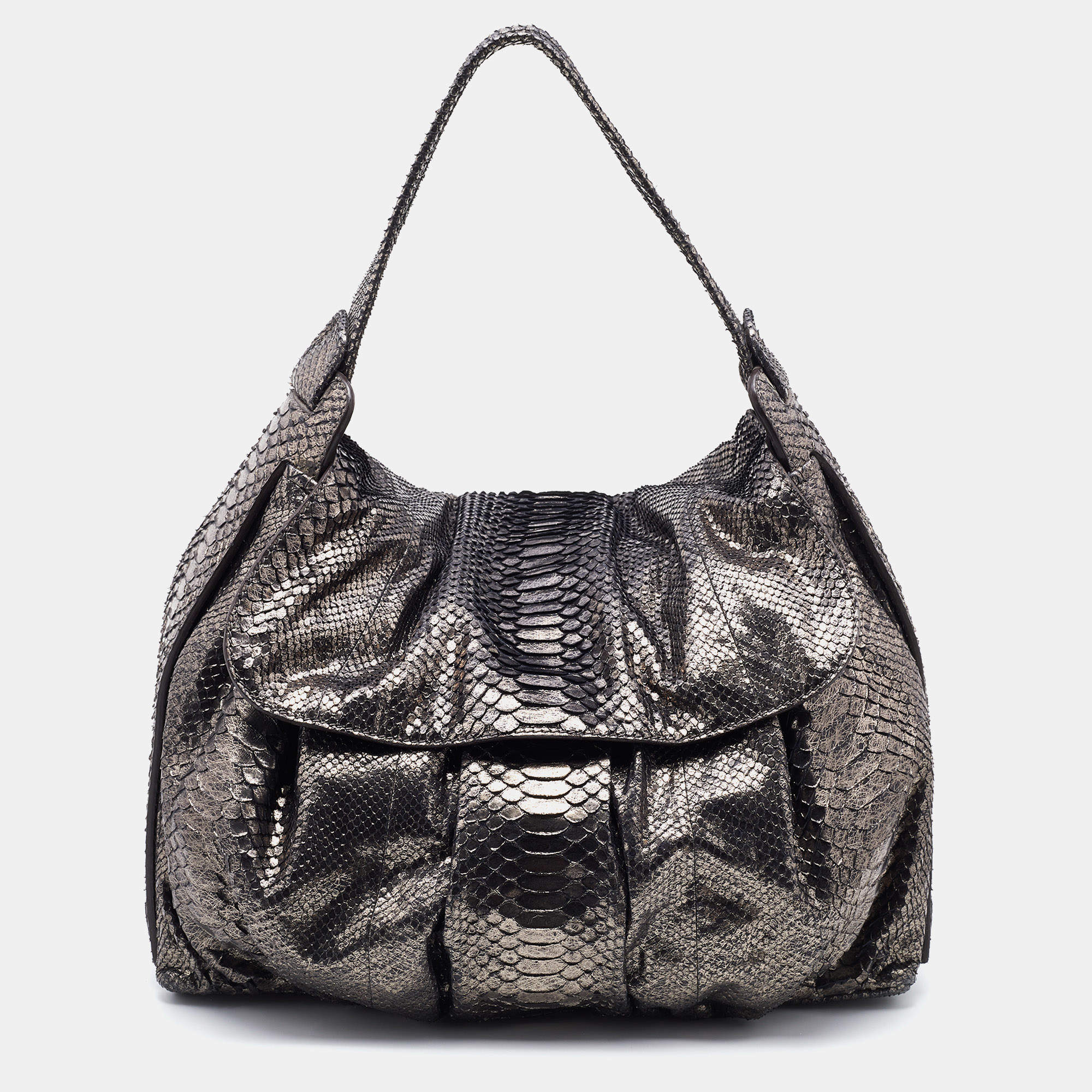 Zagliani Silver Python Flap Hobo