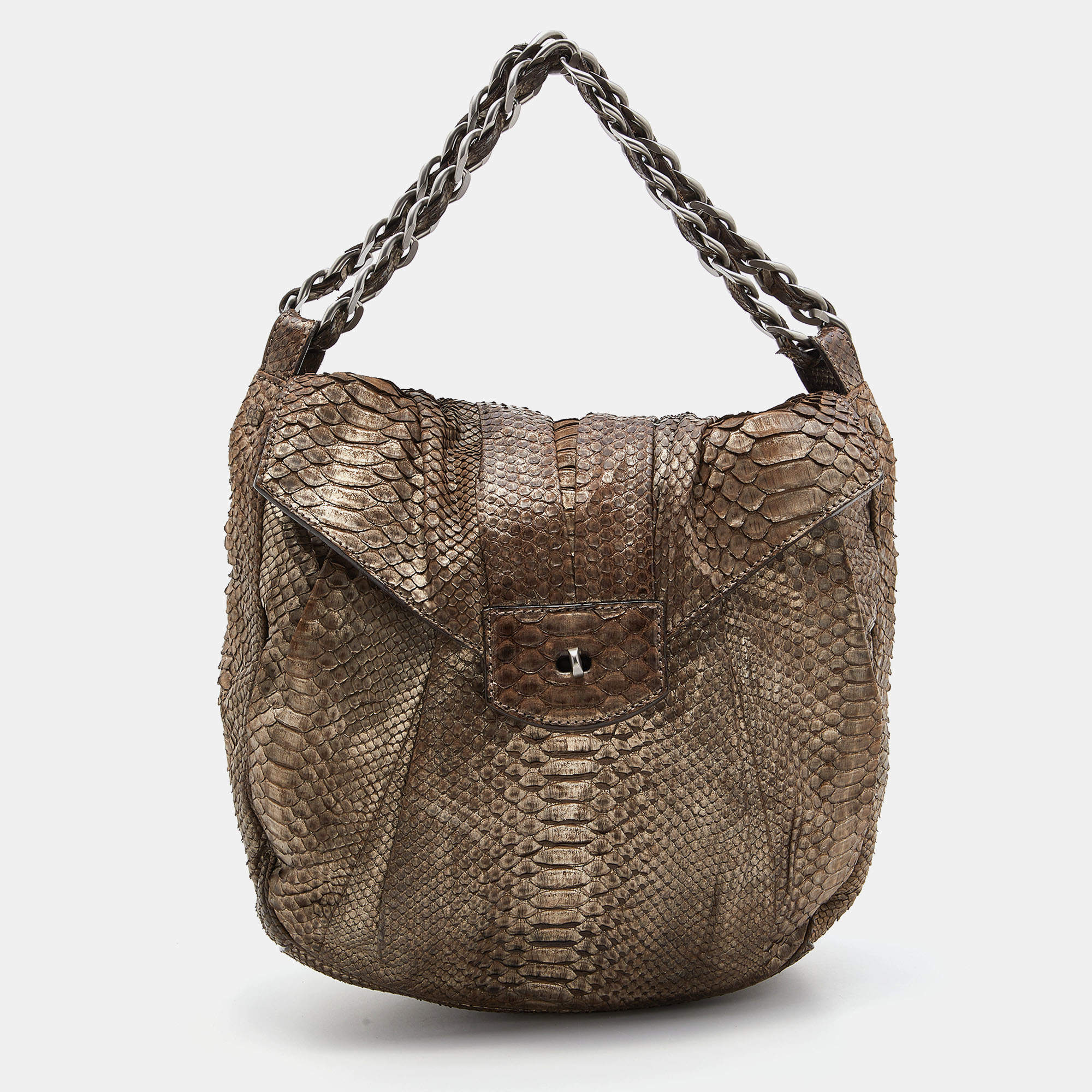 Zagliani Metallic Beige Python JJ Hobo