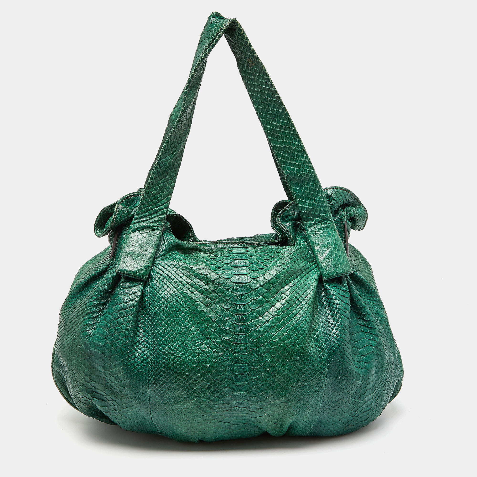 Zagliani Green Python Large Hobo