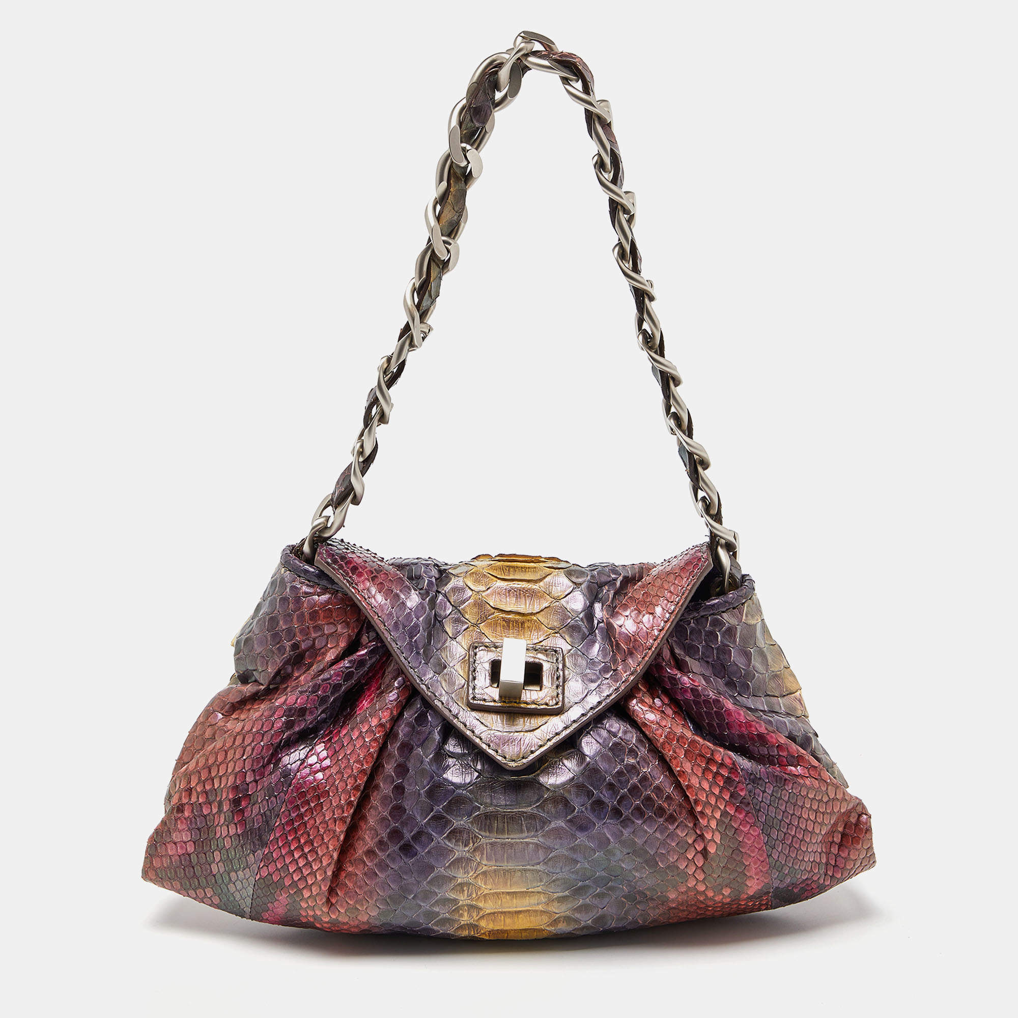 Zagliani Multicolor Python Envelope Flap Shoulder Bag