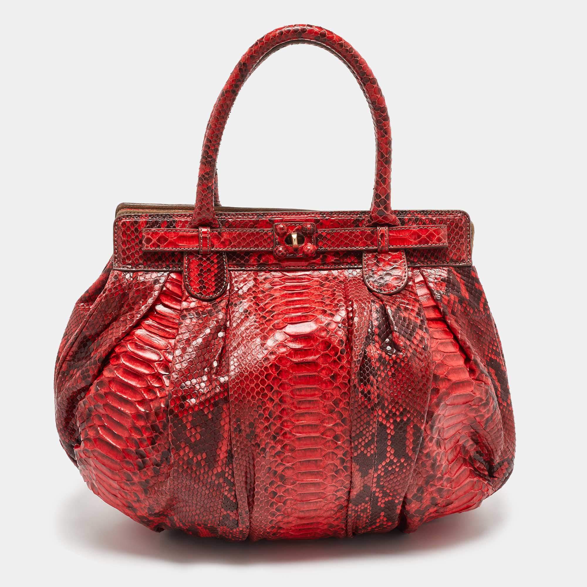 Zagliani Red Python Puffy Hobo
